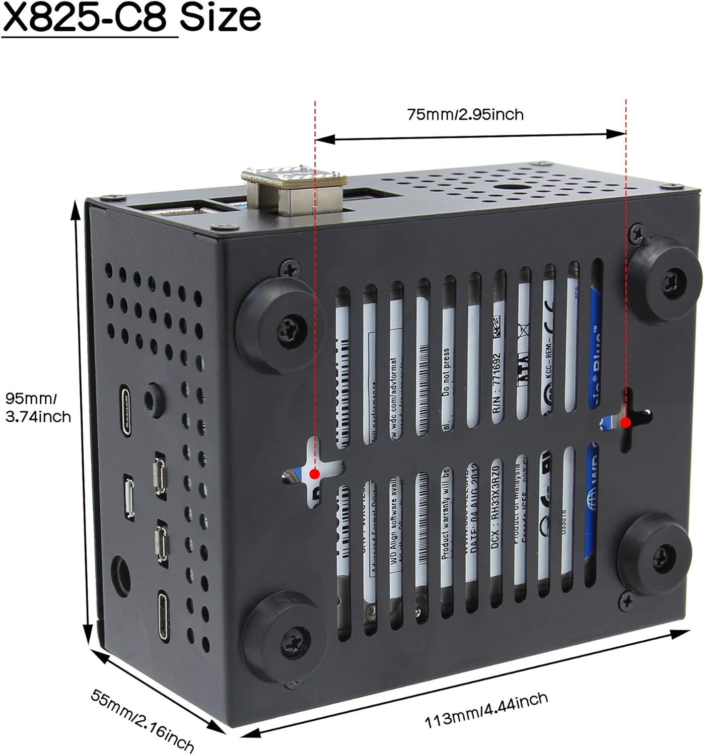 Geekworm X825-C8 Enclosure Only Support X825 V2.0 2.5 Inch SATA SSD/HDD Shield & Raspberry Pi 4 & X735 (Raspberry Pi / X825 / X735 Not Included)