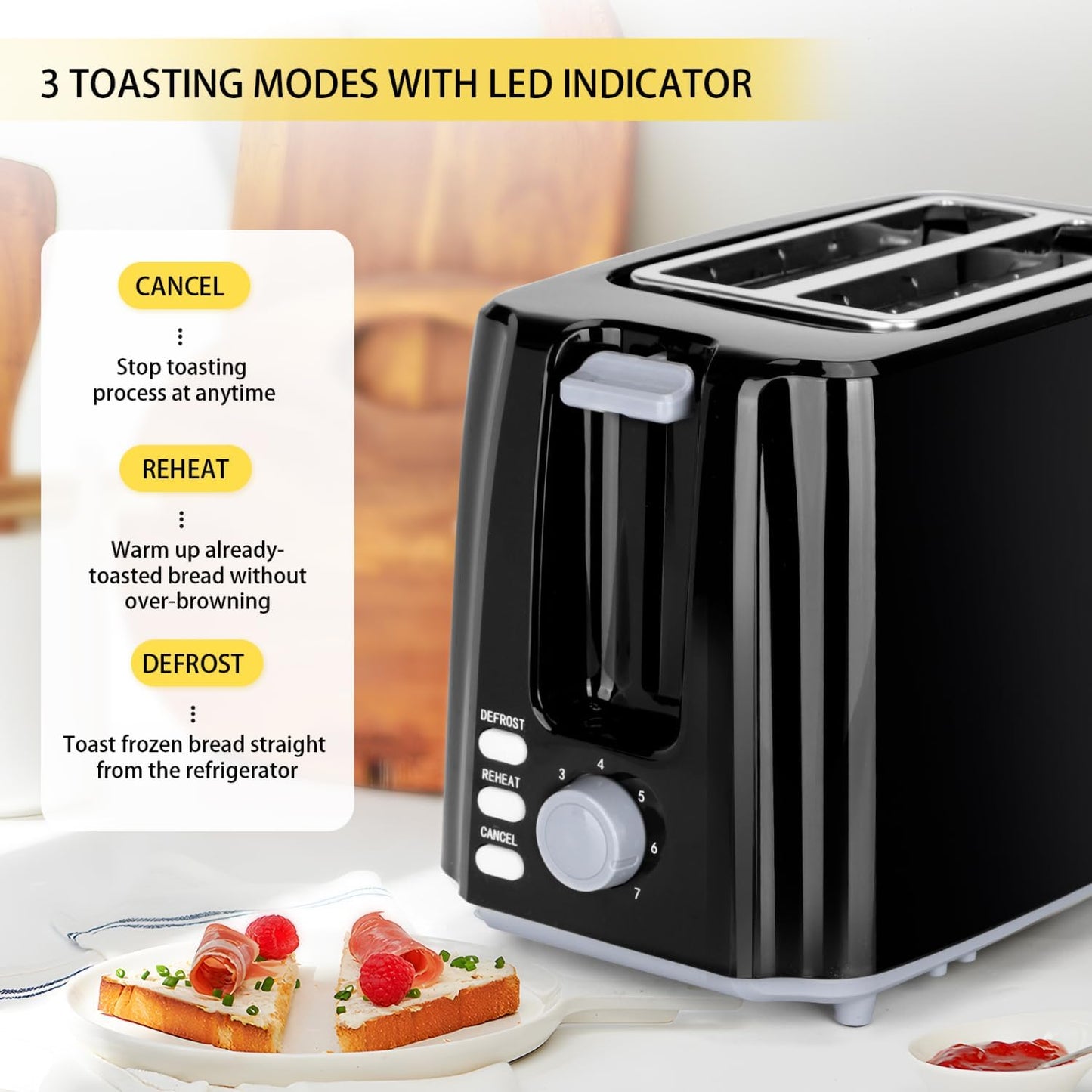 2-Slice Toaster by Aigostar, 750W, 7 Variable Browning Settings, Defrost, Reheat and Cancel Functions, Auto Shut-Off, Black, BPA Free - Warrior 30KHK