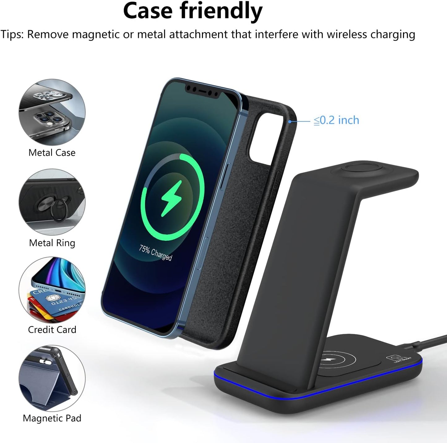 ZHIKE Wireless Charger for Smartphones, Pods, Watch Series 6/5/4/3/2/1, 3-in-1-10W Fast Charging Dock, Compatible with iPhone 13 Series/Samsung