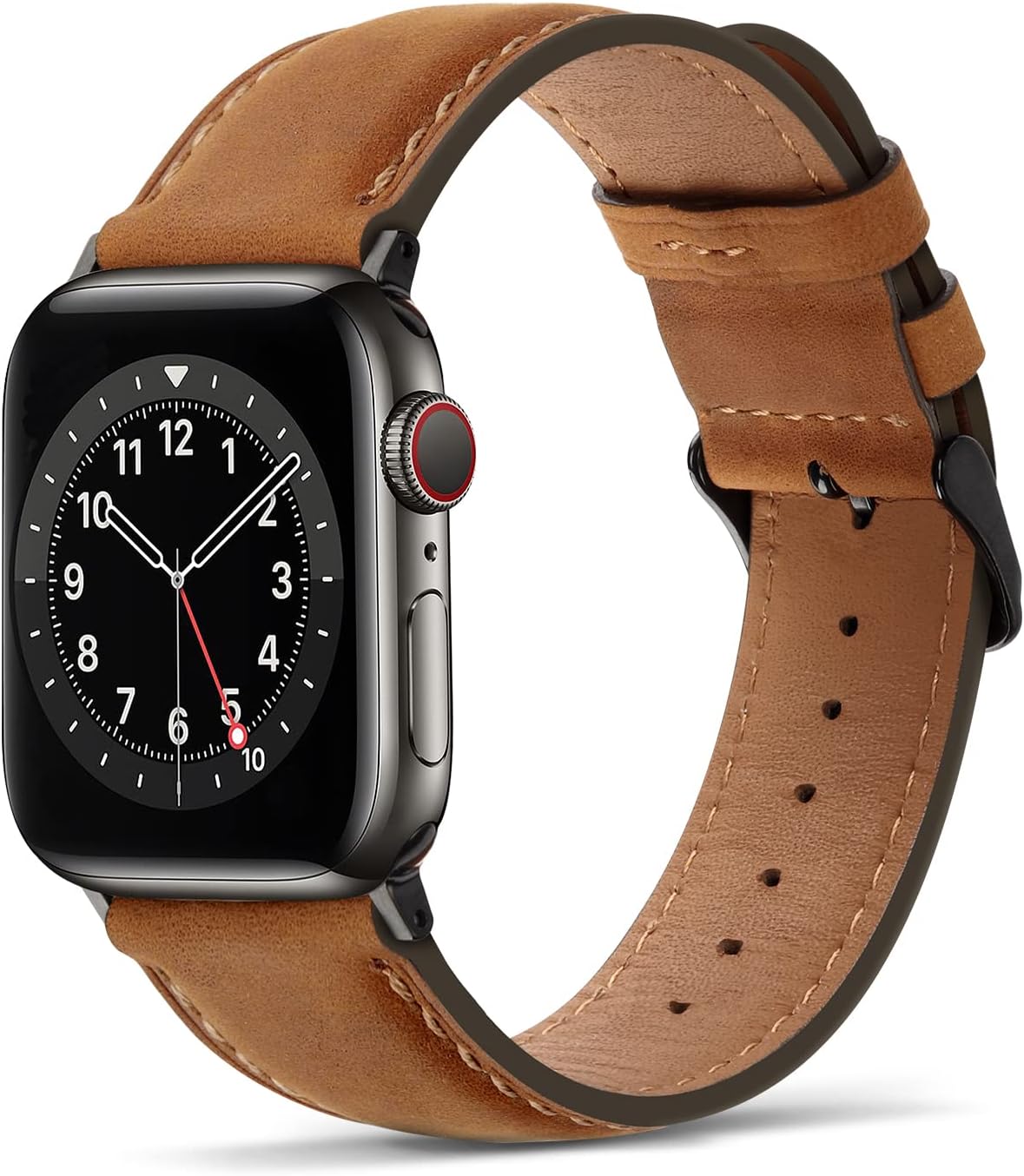 Watch Band Compatible for Apple Watch Band 45mm 44mm 42mm 49mm Genuine Leather Replacement Strap Compatible with Apple Watch Ultra Series 8/7 (45mm) SE/6/5/4 (44mm) 3/2/1 (42mm)-Brown