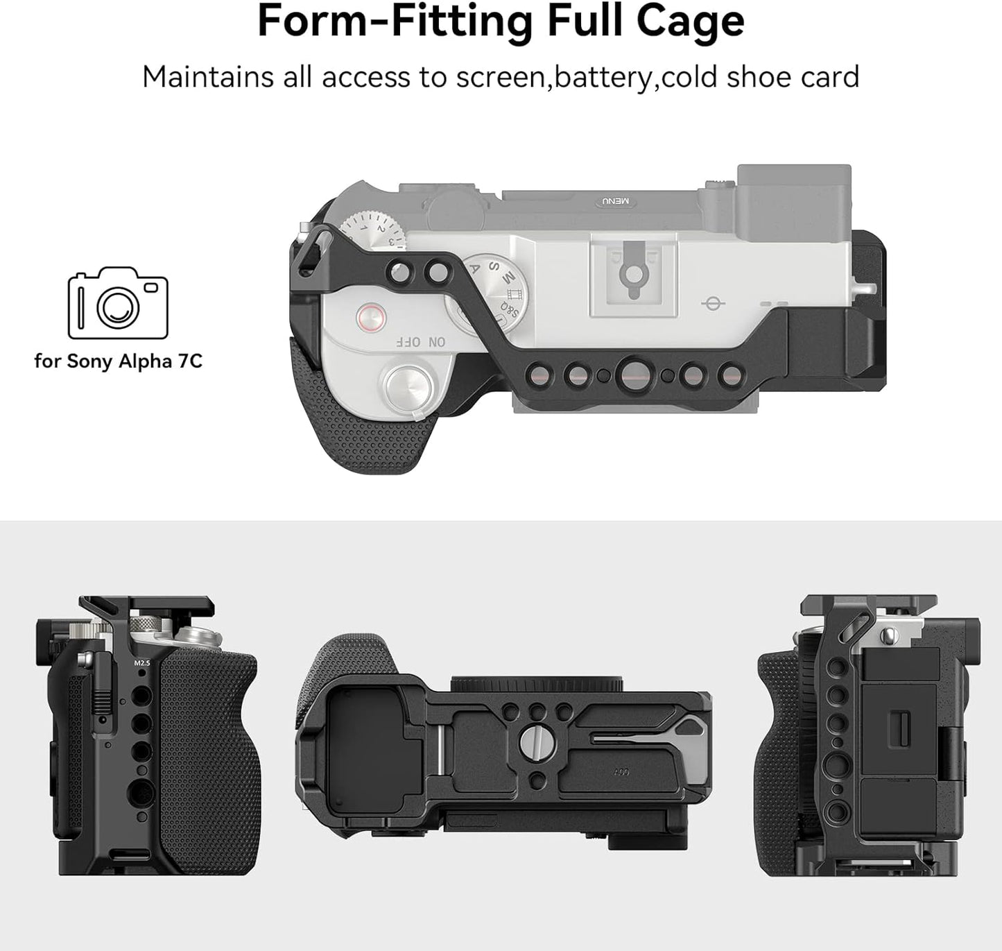 SmallRig Full Cage with Silicone Side Handle for Sony A7C, Comes with Locating Holes for ARRI, Quick Release Plate for Arca and Cold Shoe Mount - 3212B