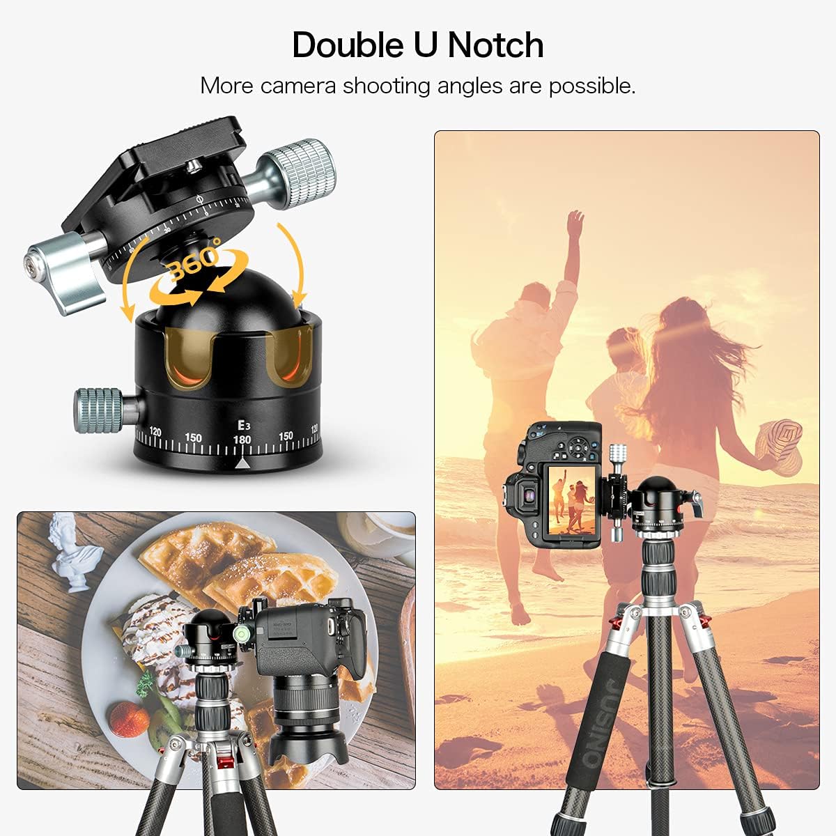 Panorama Ball Head, F45 mm Ball Diameter Double Panorama Tripod Head 360° Rotatable with 1/4" Screw Quick Release Plate for Tripod, DSLR, Camcorder, Max. Load 20kg - E3H2