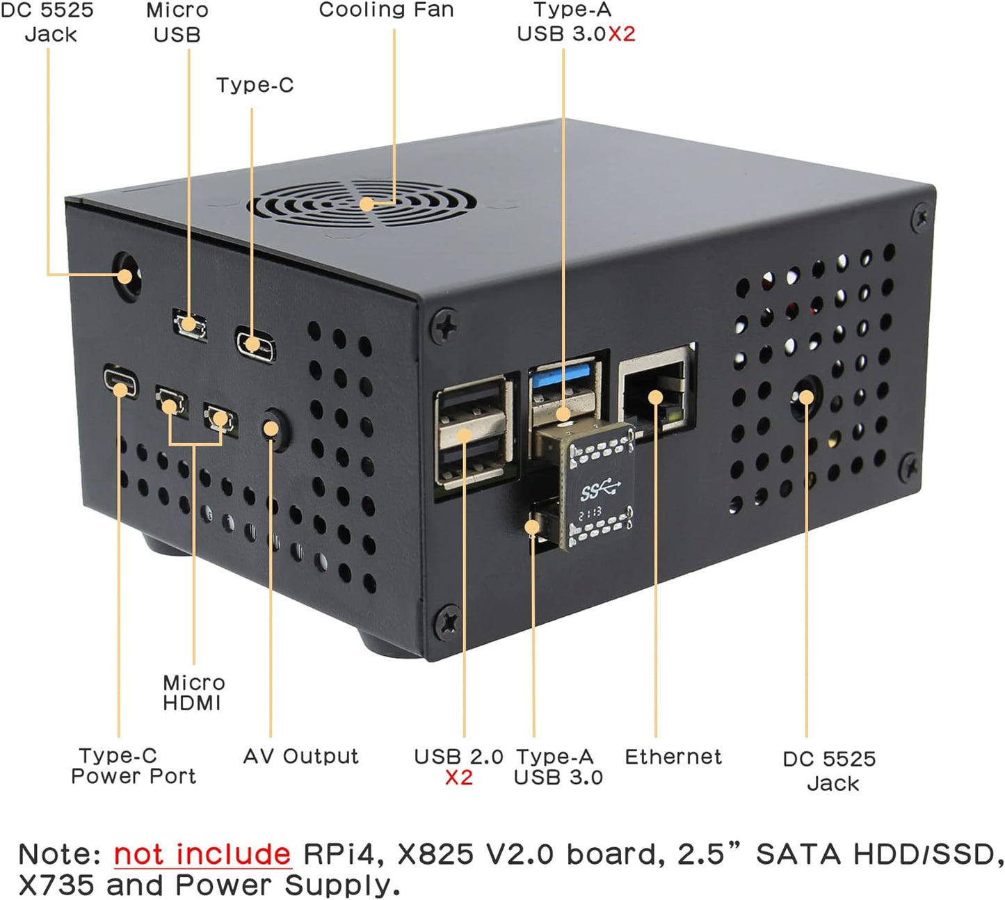 Geekworm X825-C8 Enclosure Only Support X825 V2.0 2.5 Inch SATA SSD/HDD Shield & Raspberry Pi 4 & X735 (Raspberry Pi / X825 / X735 Not Included)