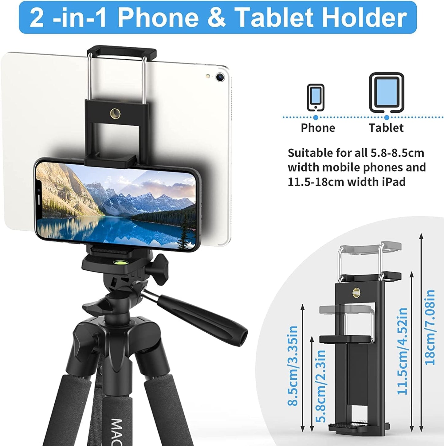 Mactrem 65 Inch Tripod Stand for iPad iPhone Camera with Wireless Remote Control, for Travel/Youtube/Video/Selfie/TikTok