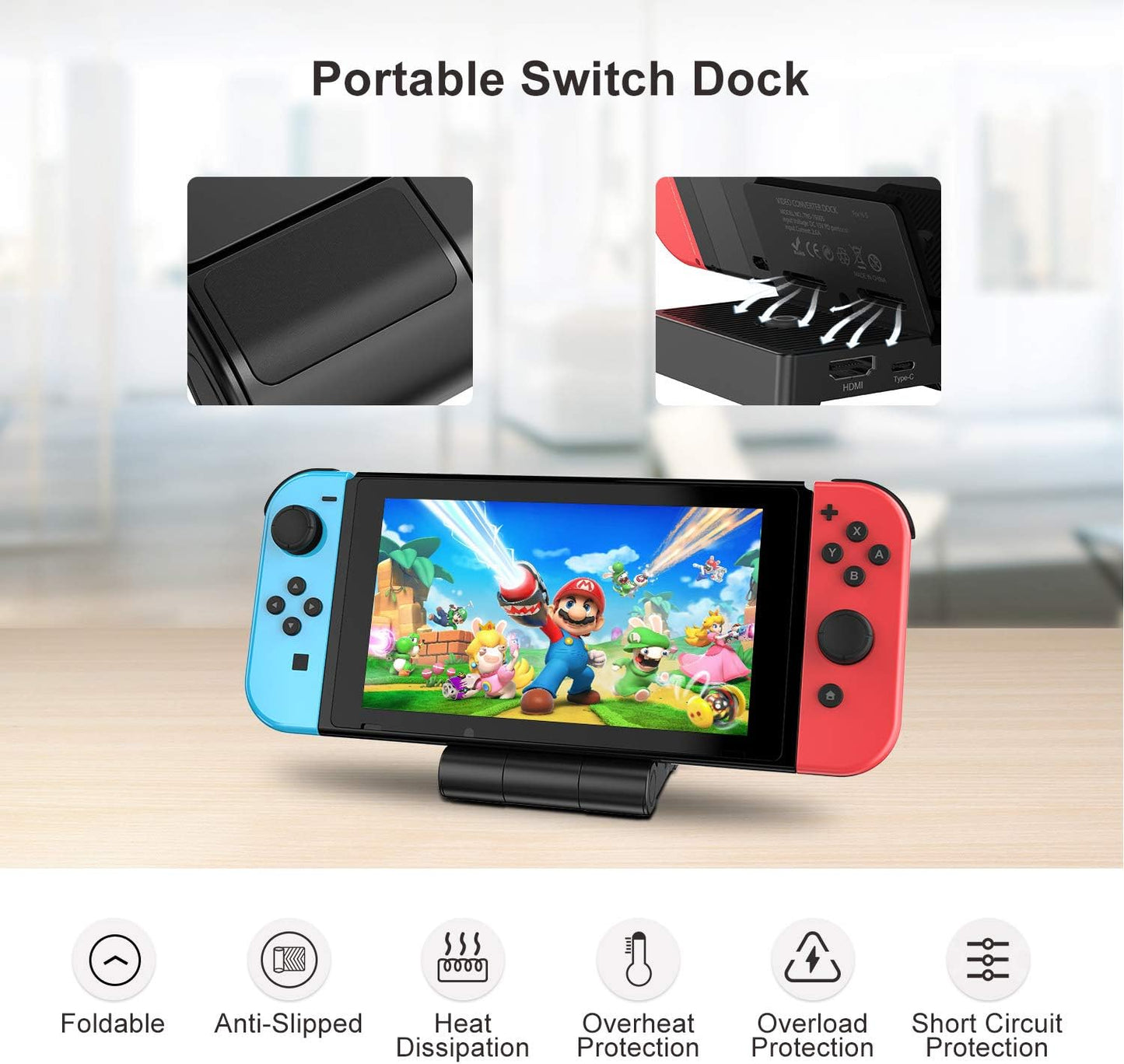 Switch TV Dock for NS Switch/Switch OLED, innoAura Switch Docking Station with Foldable and Portable Design, HDMI, Type-C and USB 3.0 Port