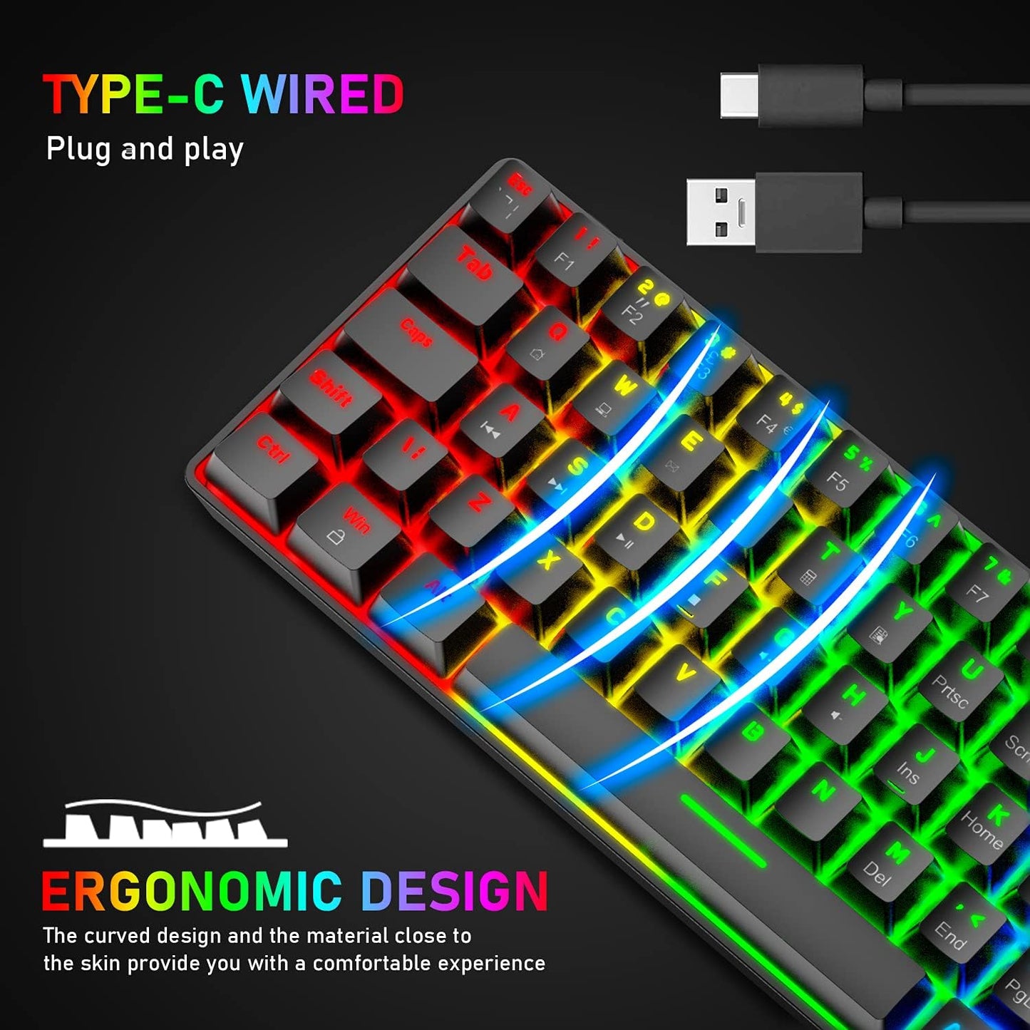 Keyboard, 60% Wired Mechanical Gaming Keyboard and Mouse Combo,Ultra-Compact Mini 62 Keys,Type C Chroma 20 Rainbow Backlit Effects,RGB Backlit 6400 DPI Lightweight Gaming Mouse with Honeycomb Shell for PC/Mac