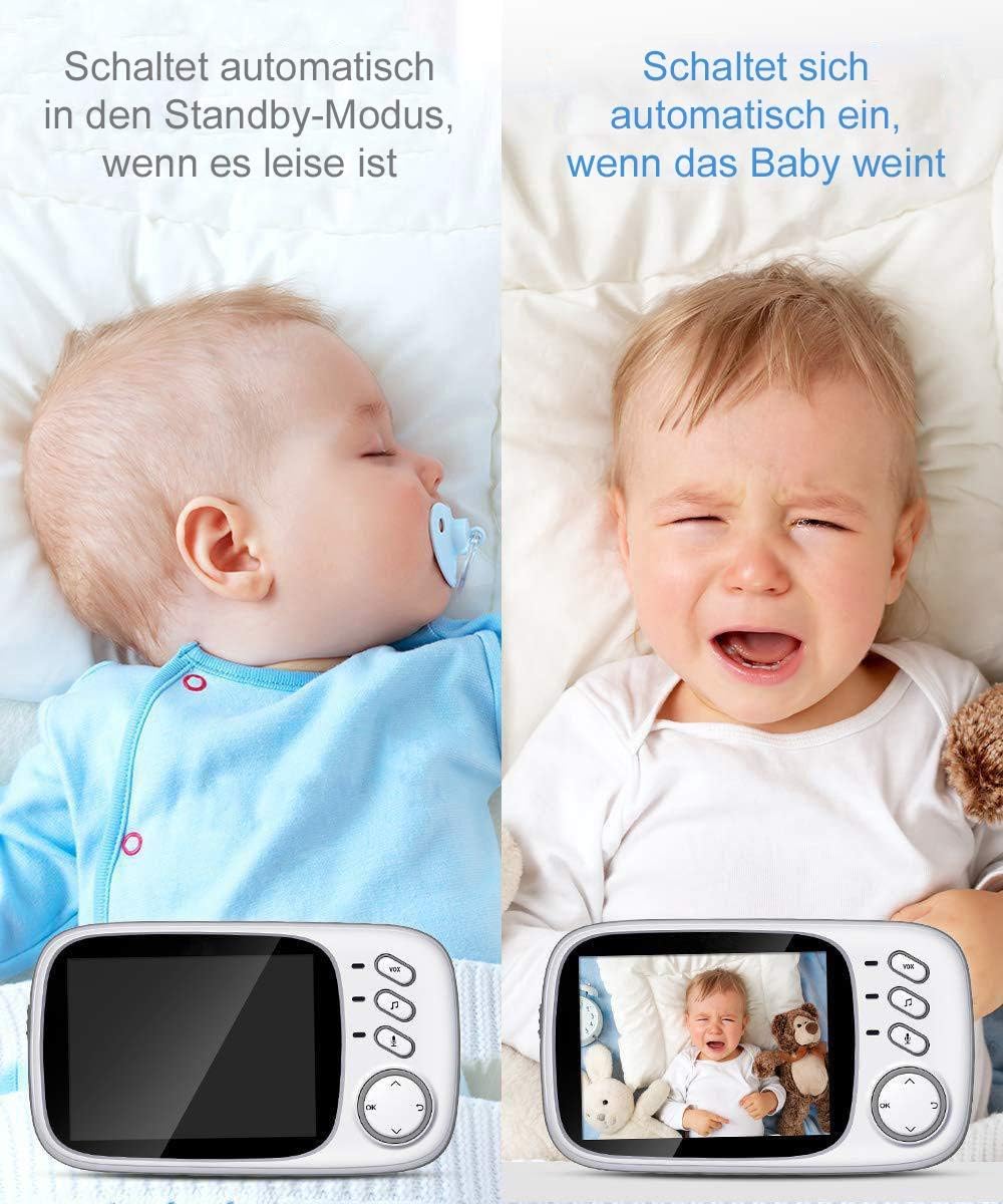 Orretti V8 Baby Monitor with Camera and Extra Battery - Night Vision Two Way Talk VOX Mode Temperature Sensor Lullabies 3.2 inch LCD Screen Smart Video Monitor for Baby/Elder/Pet with UK-Plug