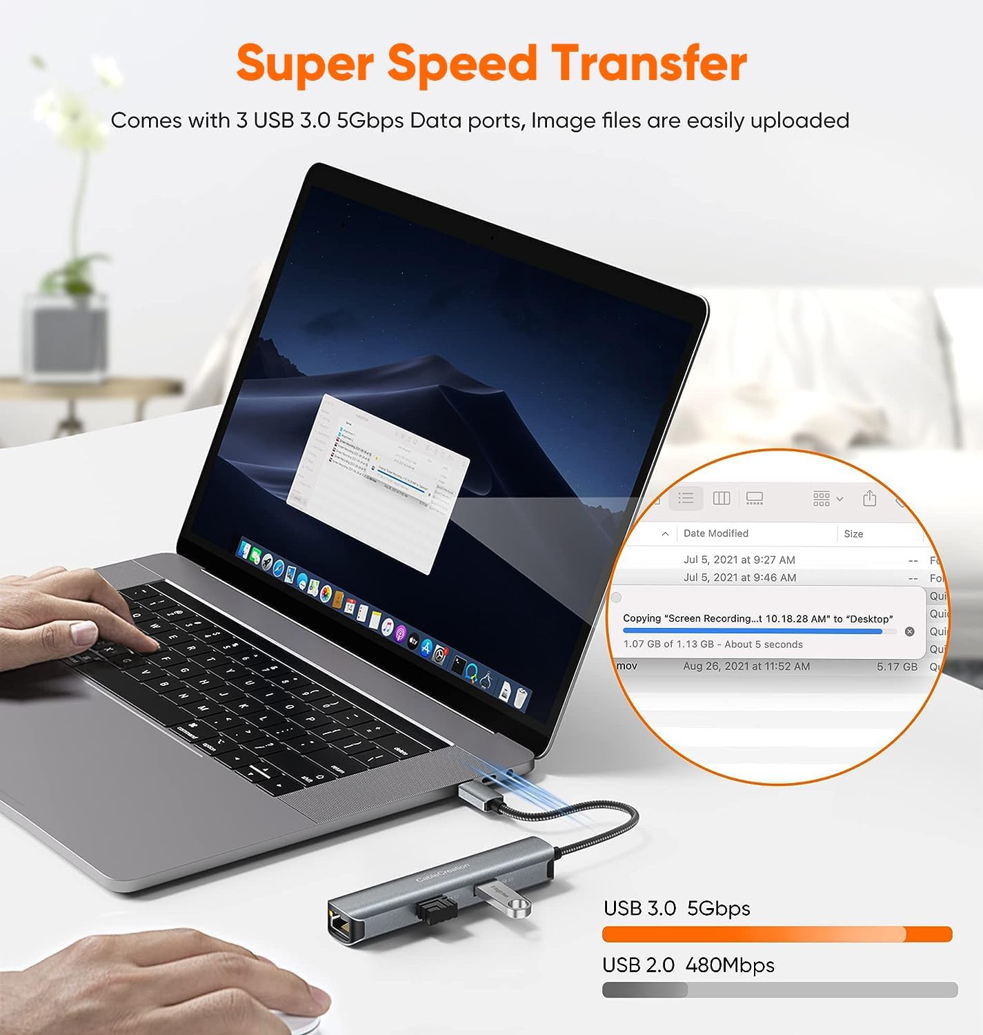 USB C Hub, USB C Dock with Ethernet RJ45 LAN 1Gbps Adapter, HDMI 4K 60Hz for Steam Deck, 3 x USB A 3.0, CableCreation USB Hub Docking Station for MacBook Pro, for iPad, for Surface Aluminium Housing