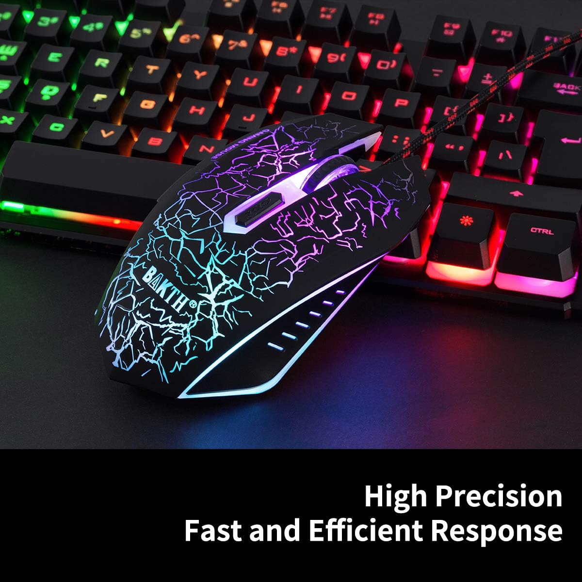 LED Backlit 7 Colors Brightness USB Waterproof Gaming Keyboard and Mouse Set, QWERTY DE Layout, Mouse with 2400DPI + Durable Mouse Pad