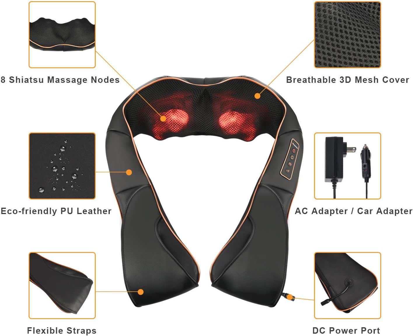 Neck Back Massager By TRIDUCNA with Heat, Shiatsu Electric Deep Tissue with 3D Kneading Massage, 3 Intensity Levels, Muscle Pain Relief for Back,Neck,Shoulder,Legs, Gifts for Her/Him/Friend/Mom/Dad