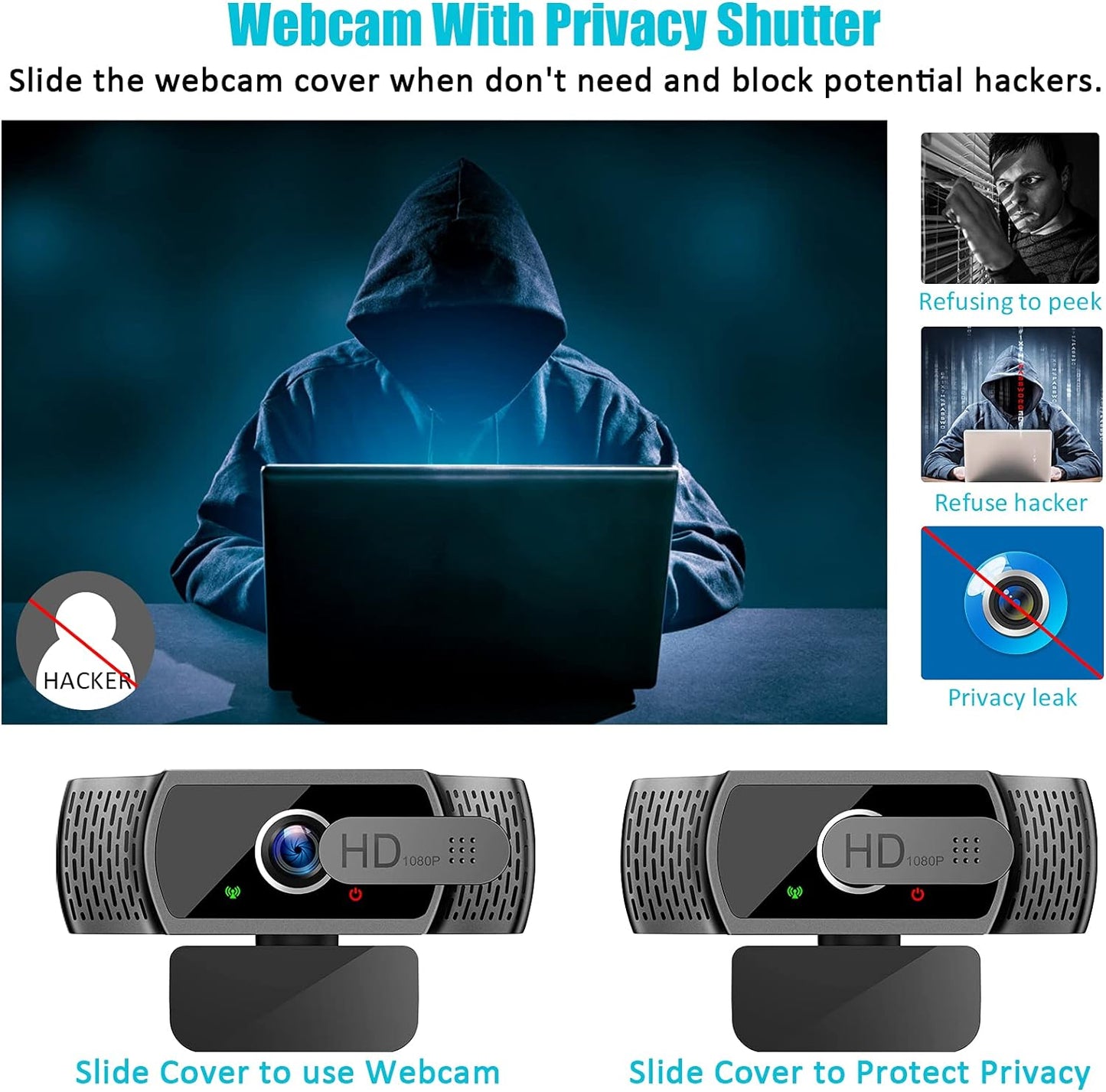 Webcam HD 1080P Web Camera with Mic/Tripod, Neefeaer USB PC Computer Webcam with Auto Light Correction,Plug and Play USB Camera with Privacy Cover for Skype, Zoom, FaceTime,PC/Mac/Laptop/Macbook