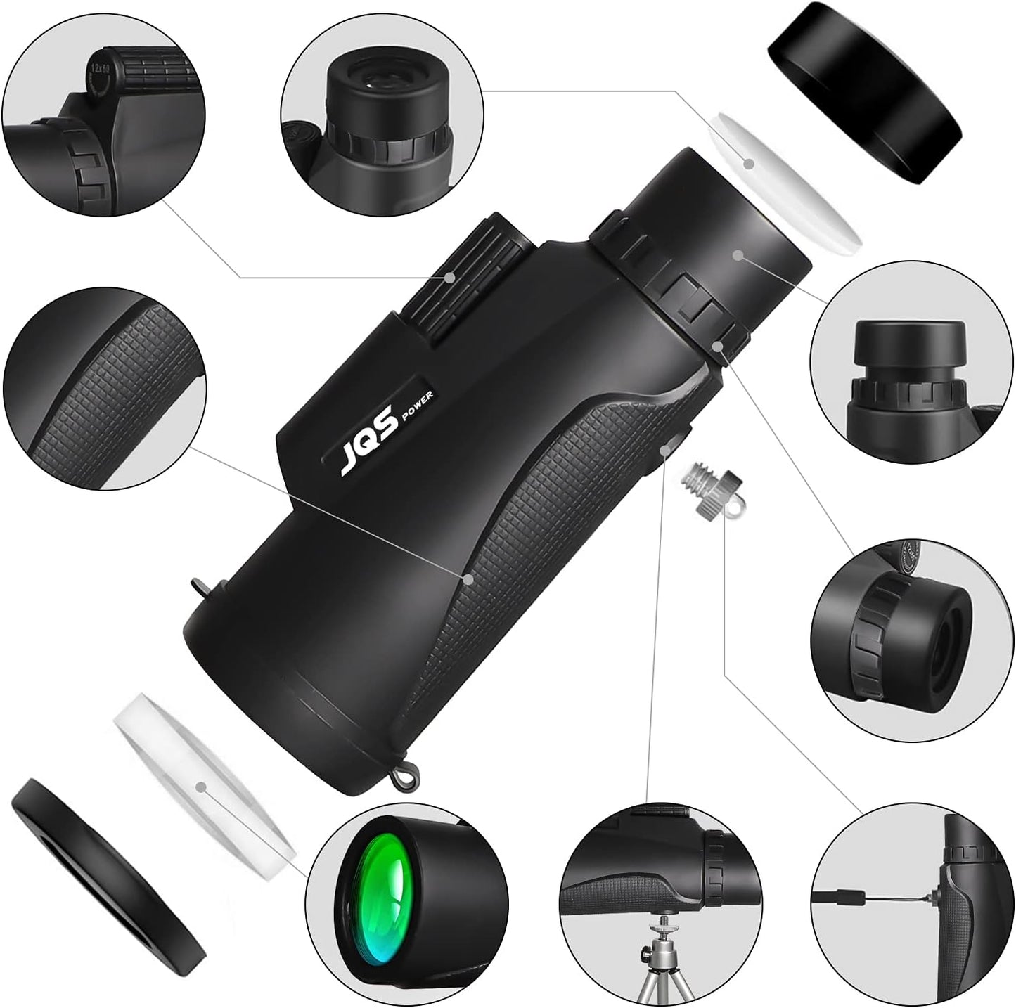 Starscope Monocular 12x50 HD Monocular Telescope with Holder, Tripod and Wrist Strap - Waterproof, Fogproof, Rugged and Bright for Bird Watching, Hiking, Hunting, Travel, Ball Games