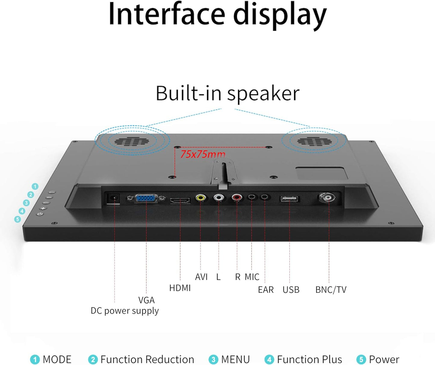 Thinlerain 13.3 inch Small HDMI Monitor 1366x768 LED Display Support HDMI VGA AV BNC USB Intput for PC Laptop Computer Kitchen Monitor, Built-in Speaker