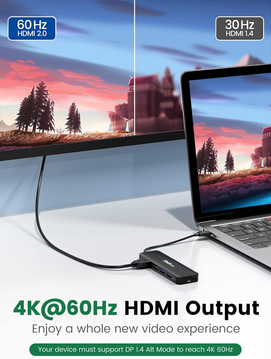 Dockteck USB C Hub, 6-in-1 Dock USB C Adapter with 4K 60Hz HDMI 100W PD 2 USB 3.0 Data Ports SD/microSD for MacBook Pro/Air M1/M2, iPad Pro/Mini 6, Surface Pro 8, Samsung and More