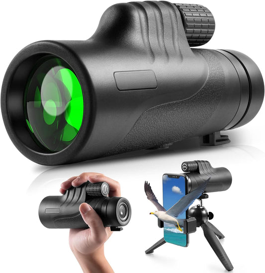 Monocular 10 x 42 - AOEA Monocular for Bird Watching, Monocular with Smartphone Holder, Waterproof Monocular with Tripod for Hunting, Camping, Travel, Concerts, Ball Games etc.