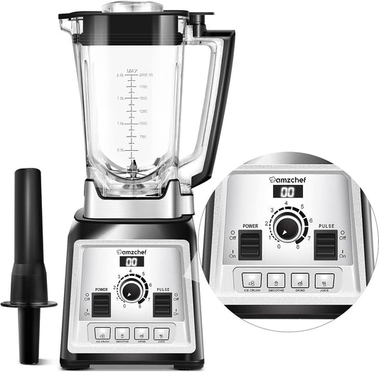 Professional Blender By AMZCHEF 2000W, Multifunction Blender for Smoothies with 4 Preset Programs and 8 Adjustable Speeds, 25000 turn/min, 2 Liter, BPA Free, Recipe [Energy efficiency class A +++]