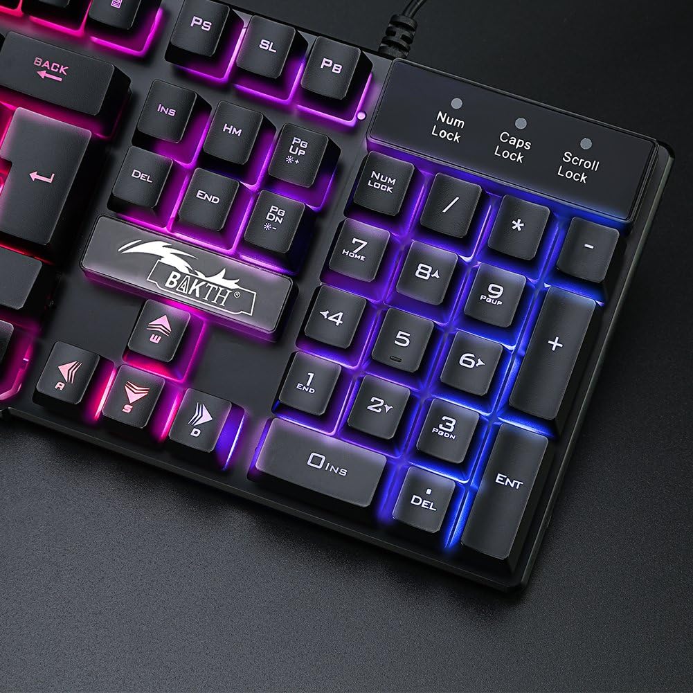 LED Backlit 7 Colors Brightness USB Waterproof Gaming Keyboard and Mouse Set, QWERTY DE Layout, Mouse with 2400DPI + Durable Mouse Pad