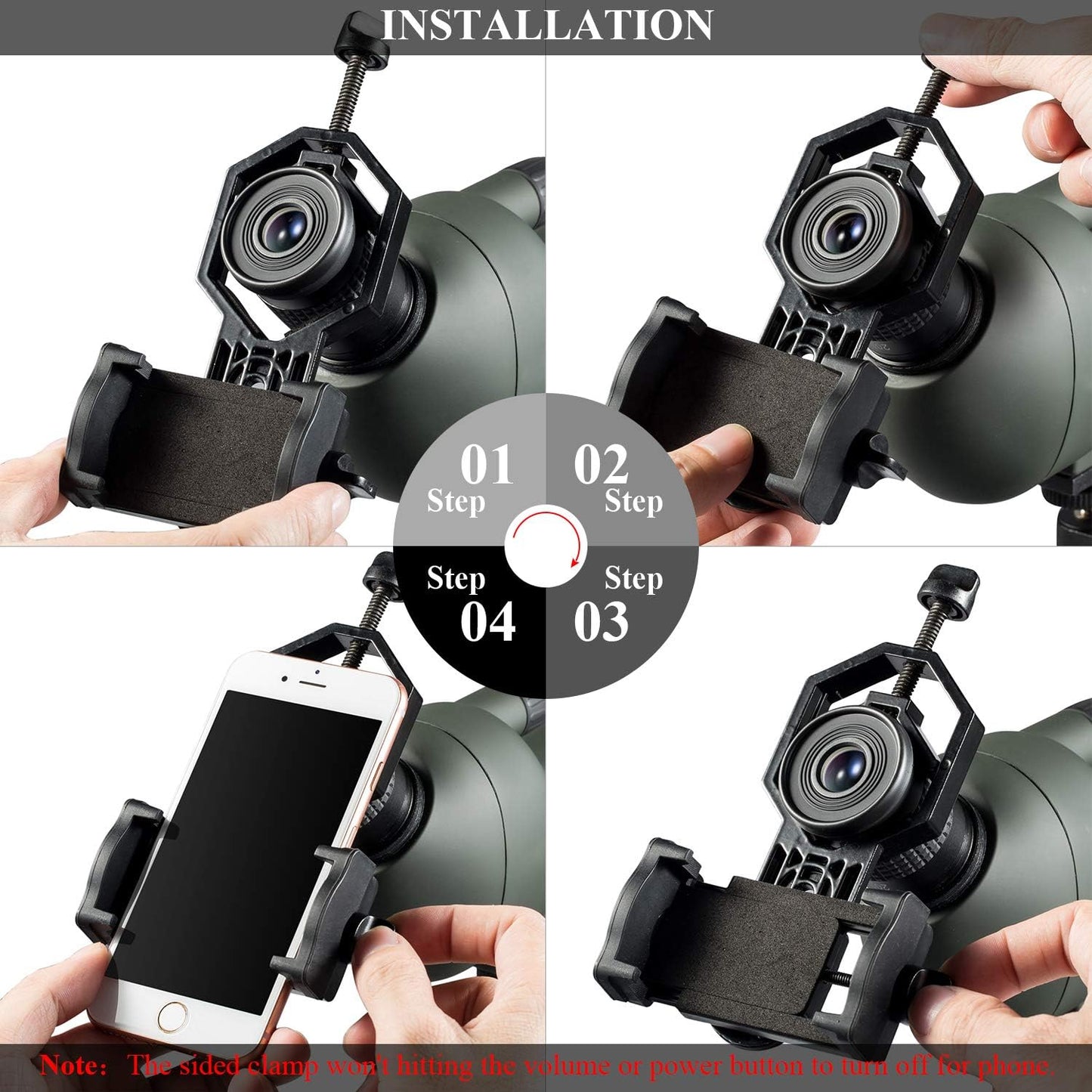 Universal Mobile Phone Telescope Adapter 360° Rotating Mobile Phone Adapter for Binoculars, Monocular, Spotting Scope and Astronomy Telescope, for iPhone, Samsung, Moto, OnePlus, Easy to Use and Portable