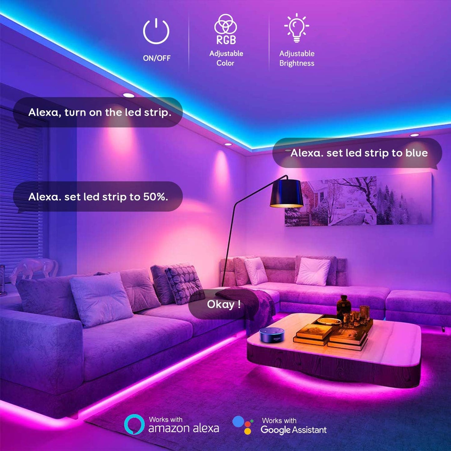 Led Strip Light, Maxcio 10m Led Light Strips Work Alexa and Google Assistant,Smart WiFi App Control with Music Sync Mode,Flexible 5050 RGB Colour Changing Led Lights with 44-Keys Remote for Home Party