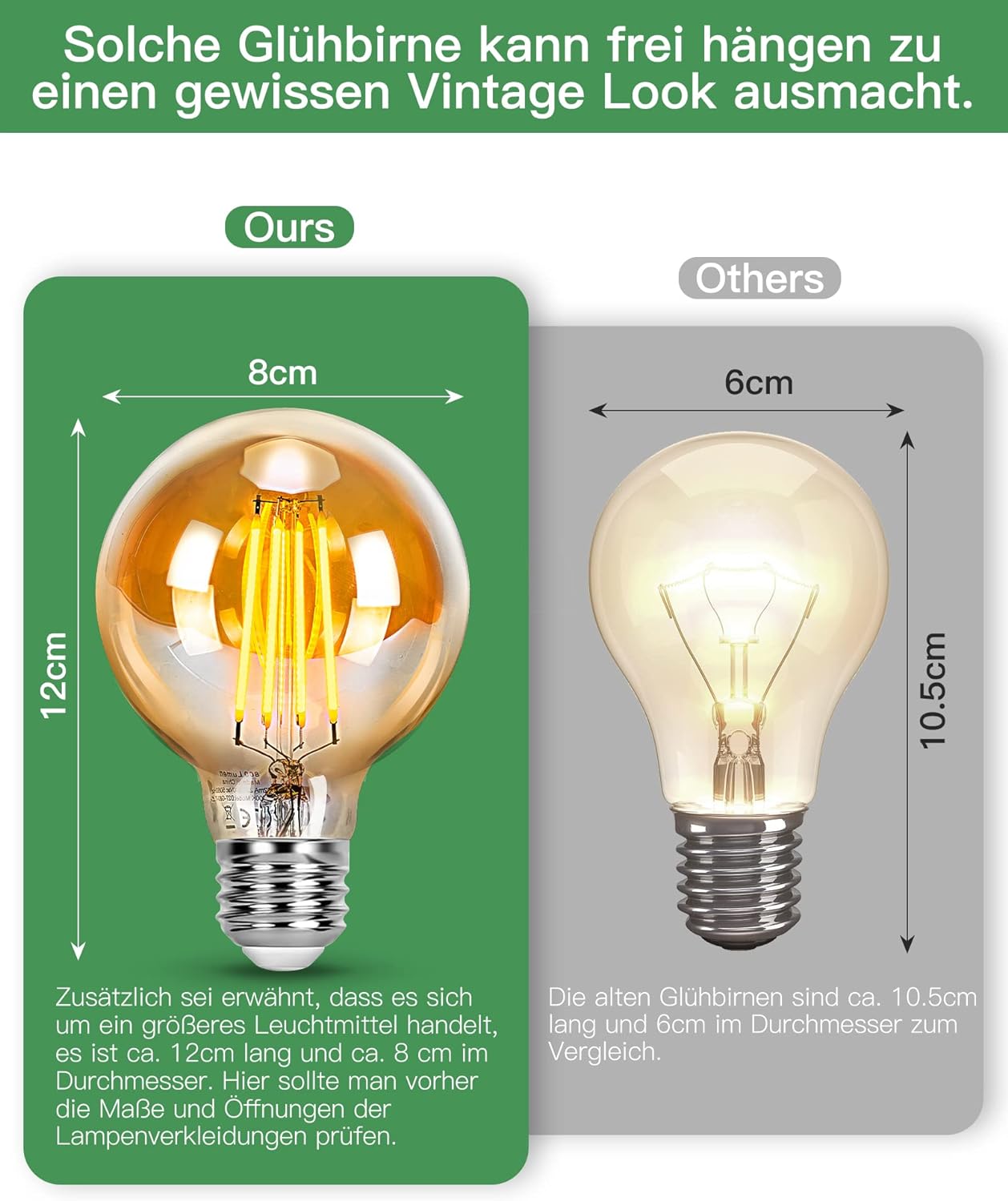 LED Light Bulbs by CAMORF Edison, No Flicker E27 Vintage Light Bulbs,CRI 90+ LED Bulbs G80, 4 Pack