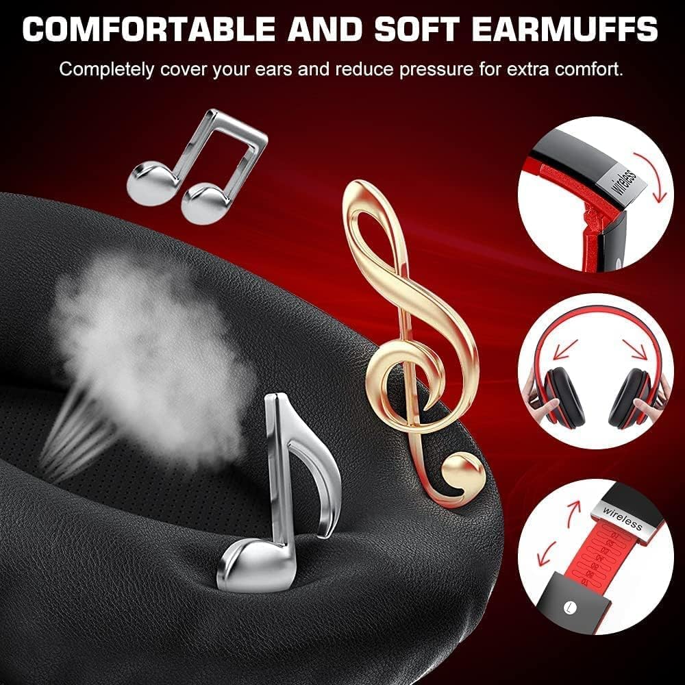 6S Bluetooth Headphones Over-Ear, Hi-Fi Stereo Foldable Wireless Stereo Headsets Earbuds with Built-in Mic, Volume Control, FM for iPhone/Samsung/iPad/PC (Black & Red)