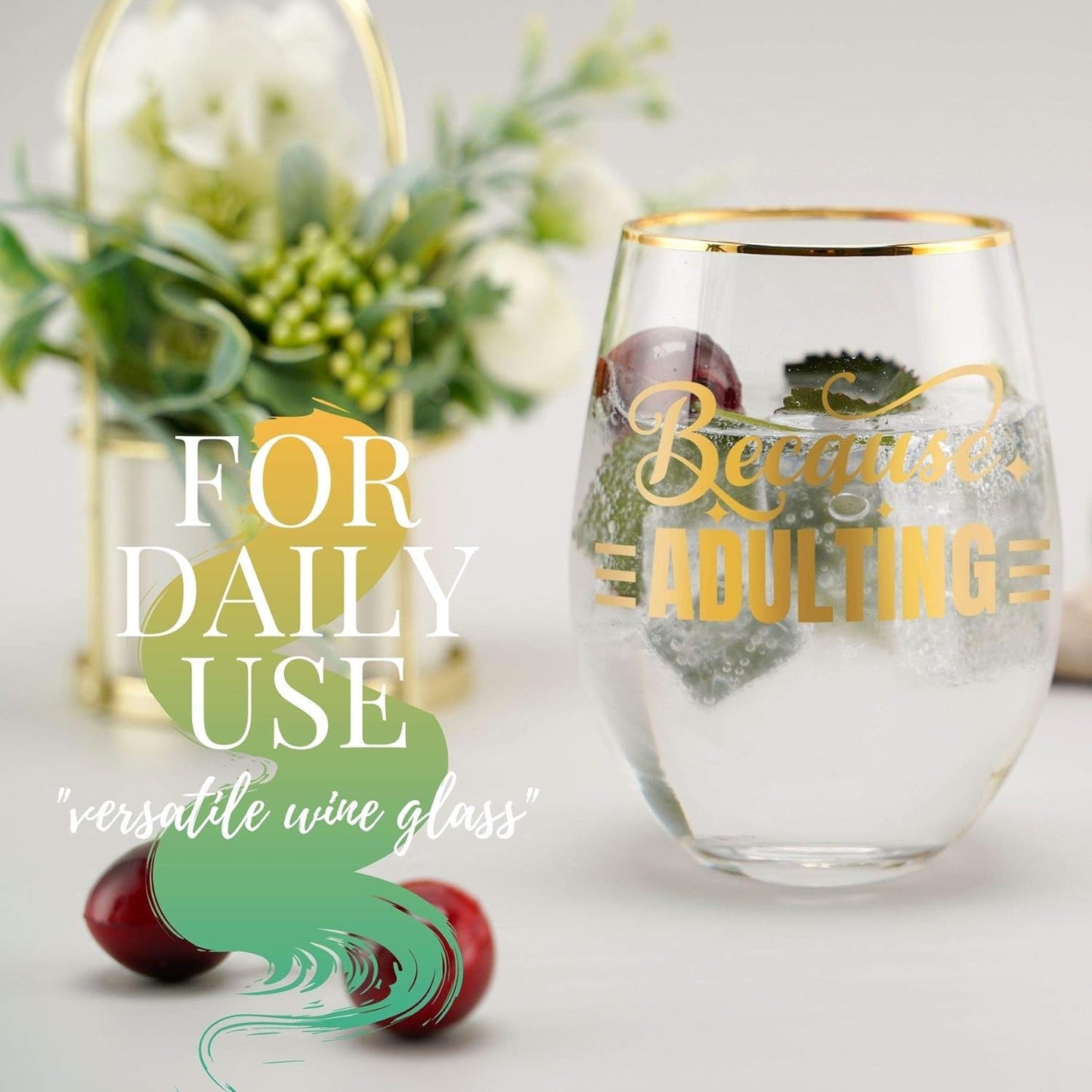 Wine Glass, Because Deadline, Onebttl 18 Oz Stemless Wine Glass for Women, Girls, Her, Friends, Teachers, Coworkers - for Birthday, Christmas - Gag Gifts for Employees, Staff, Secretary