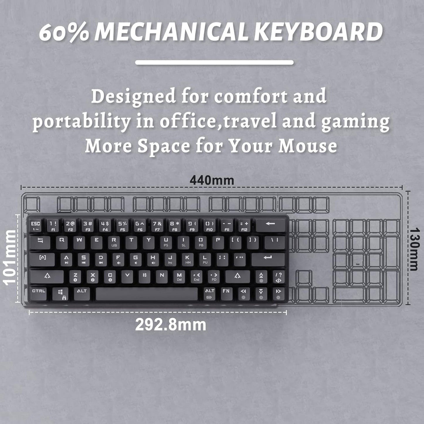 DIERYA DK63N 60% Mechanical Bluetooth, Wired Gaming Keyboard, RGB Backlit Bluetooth Keyboard w/Arrow Keys, 63 Keys Ultra-Compact Keyboard Full Keys Programmable for Windows Laptop PC Mac (Optical Brown Switch)