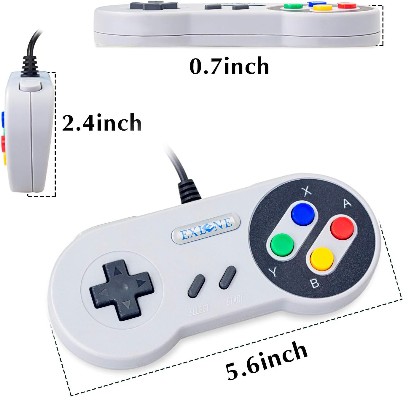 Usb Controller Gamepads Joystick 10ft/3m (2pack),Usb Snes Controller Super Snes Classic Controller for PC Windows Ubuntu Raspberry Pi 3 Retropie Sega Genesis (Grey)