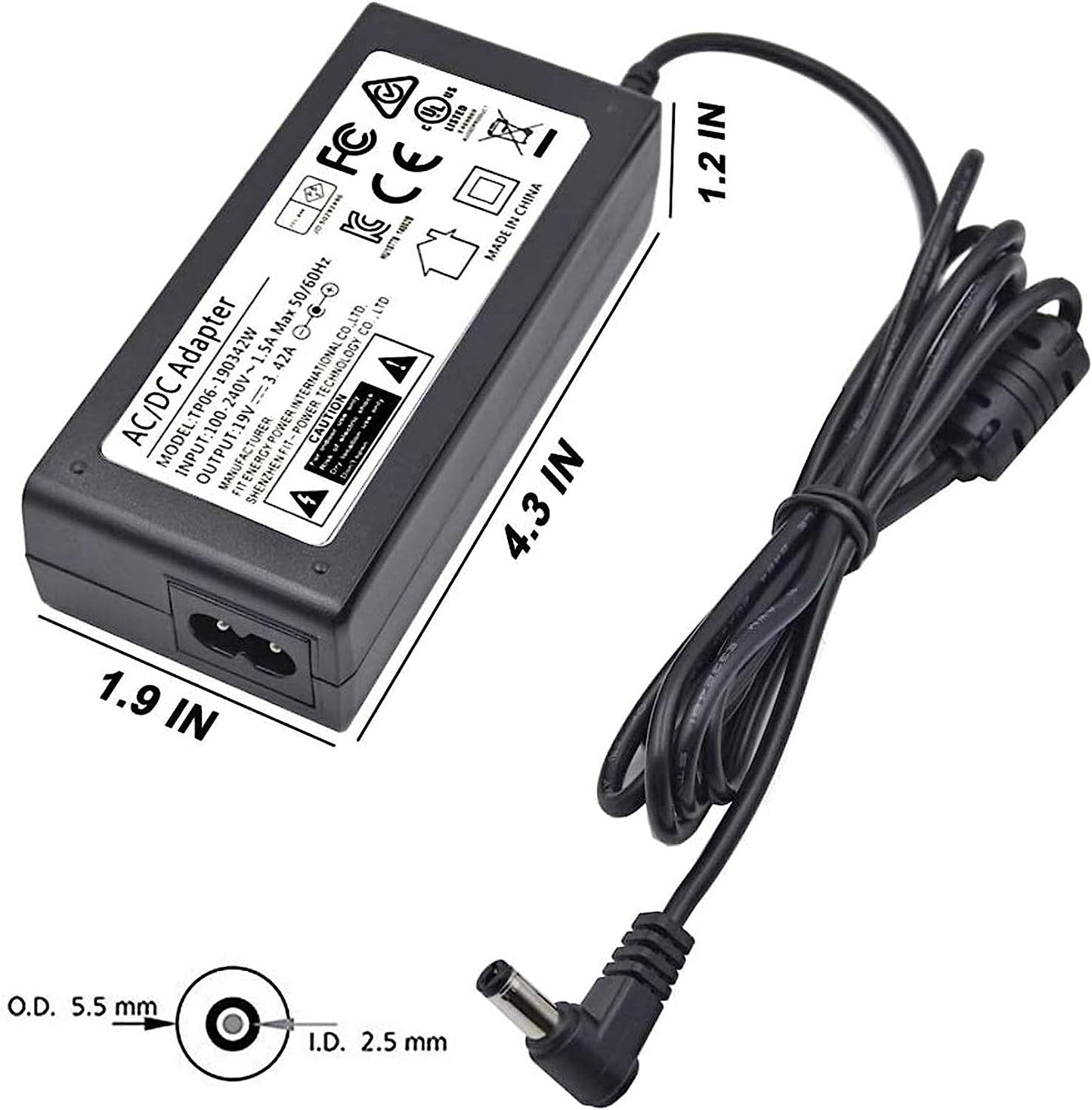 Universal Laptop Charger 65 W AC Adapter 19 V 3.42 A for HP Dell Toshiba IBM Lenovo Acer ASUS Samsung Sony Fujitsu Gateway Notebook Ultrabook Chromebook