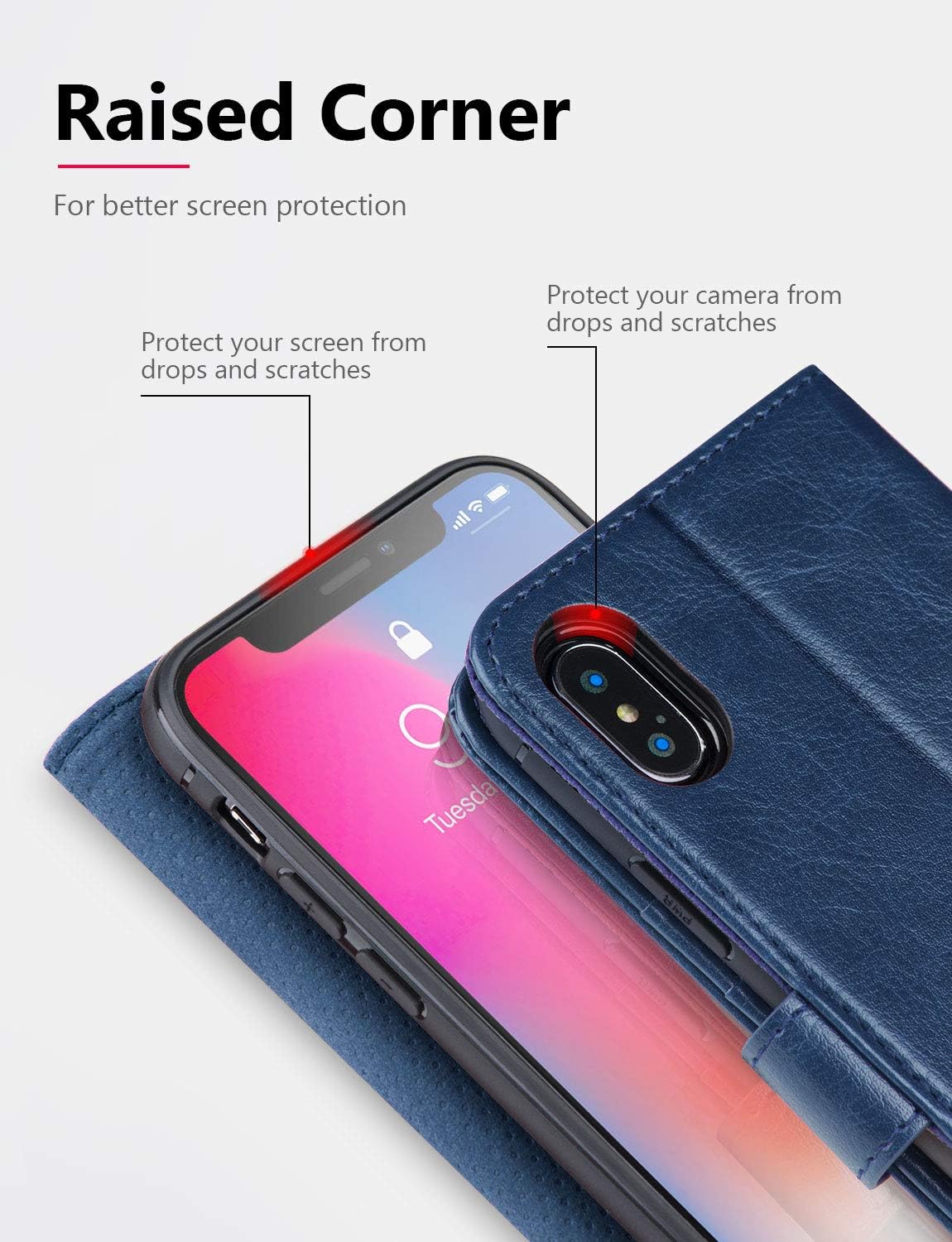 iPhone X Case By OCASE, iPhone XS Case iPhone 10 Case Premium PU Leather Flip Wallet Case [TPU Inner Shell][Kickstand][Card Holder] For iPhone X/XS,Blue