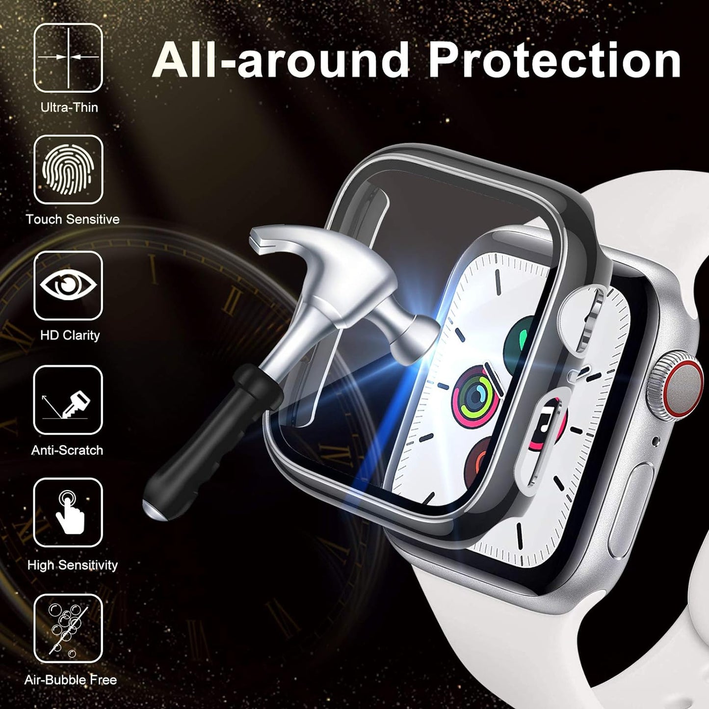 Protective Case By RARF Pack of 2, Compatible with Apple Watch 6/5/4/SE 40 mm Tempered Glass Screen Protector