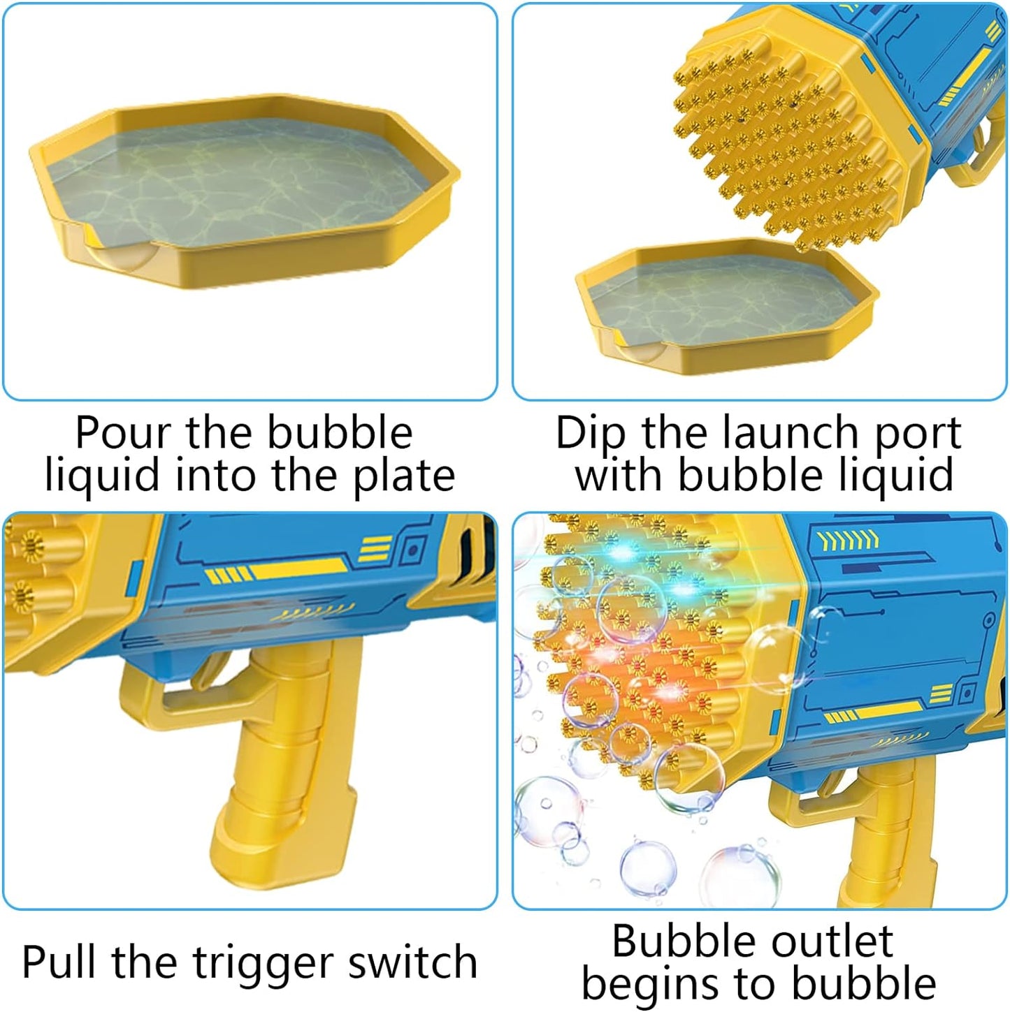 Bubble Gun, 69 Holes Automatic Bubble Machine, Bubble Gun with 100 ml Soap Bubbles Liquid, Bubble Maker for Children, Girls, Adults (Blue)