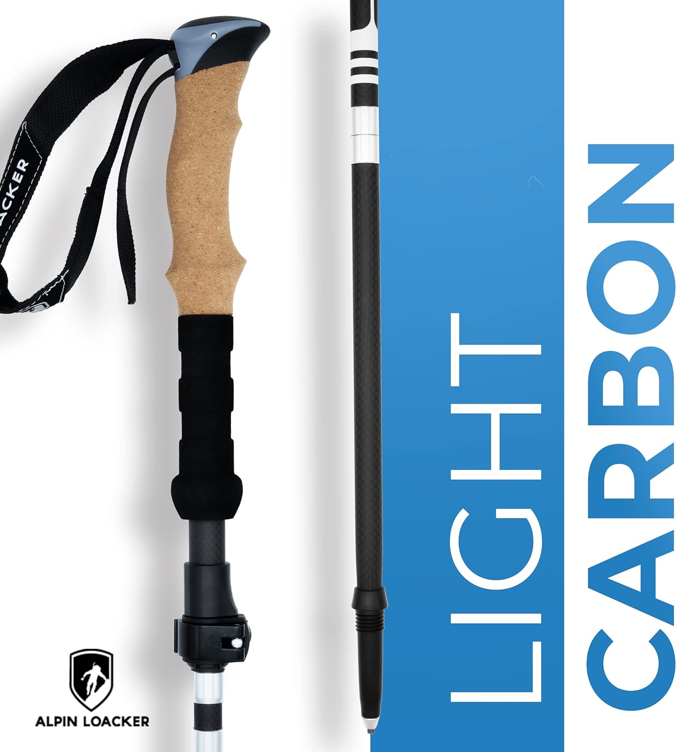 Hiking Poles By Carbon Pro Series - Foldable trekking poles with cork grip for hiking, trail running and Nordic walking