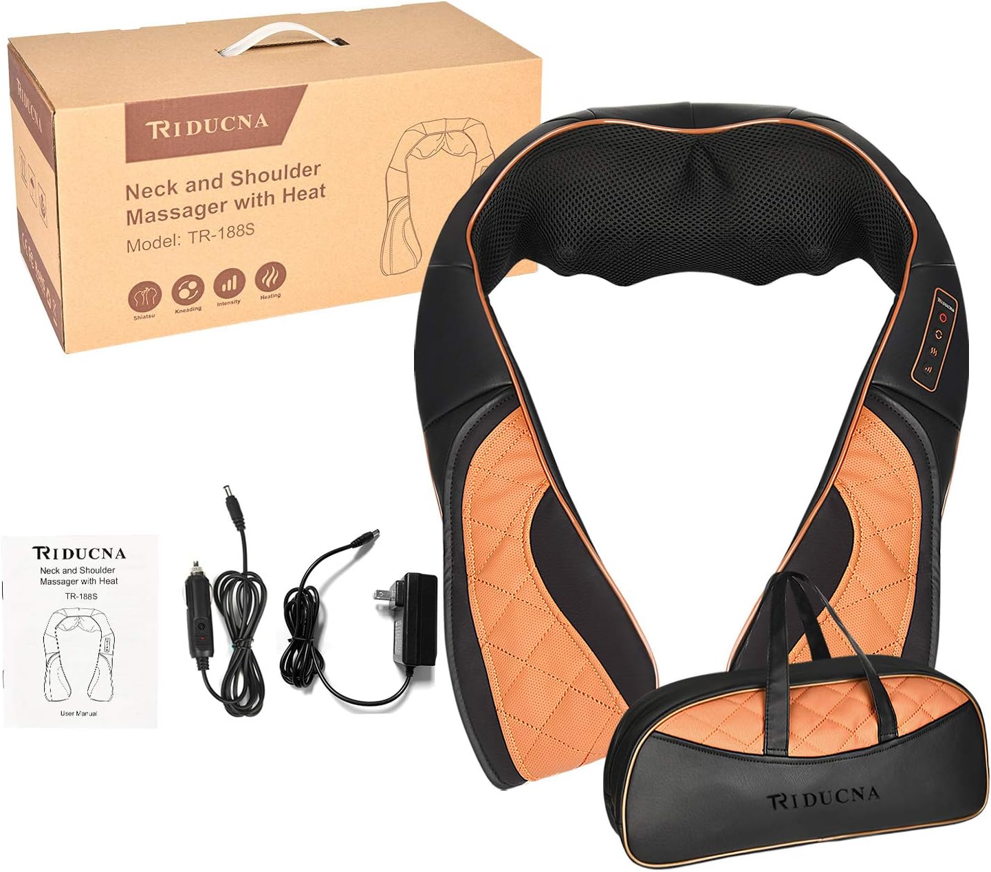 Shiatsu Neck Shoulder Back Massager with Heat and Carry Bag - Electric Massage Pillow with Deep Tissue Kneading for Lower Back, Calf, Leg Massage - Use at Home, Office, and Car