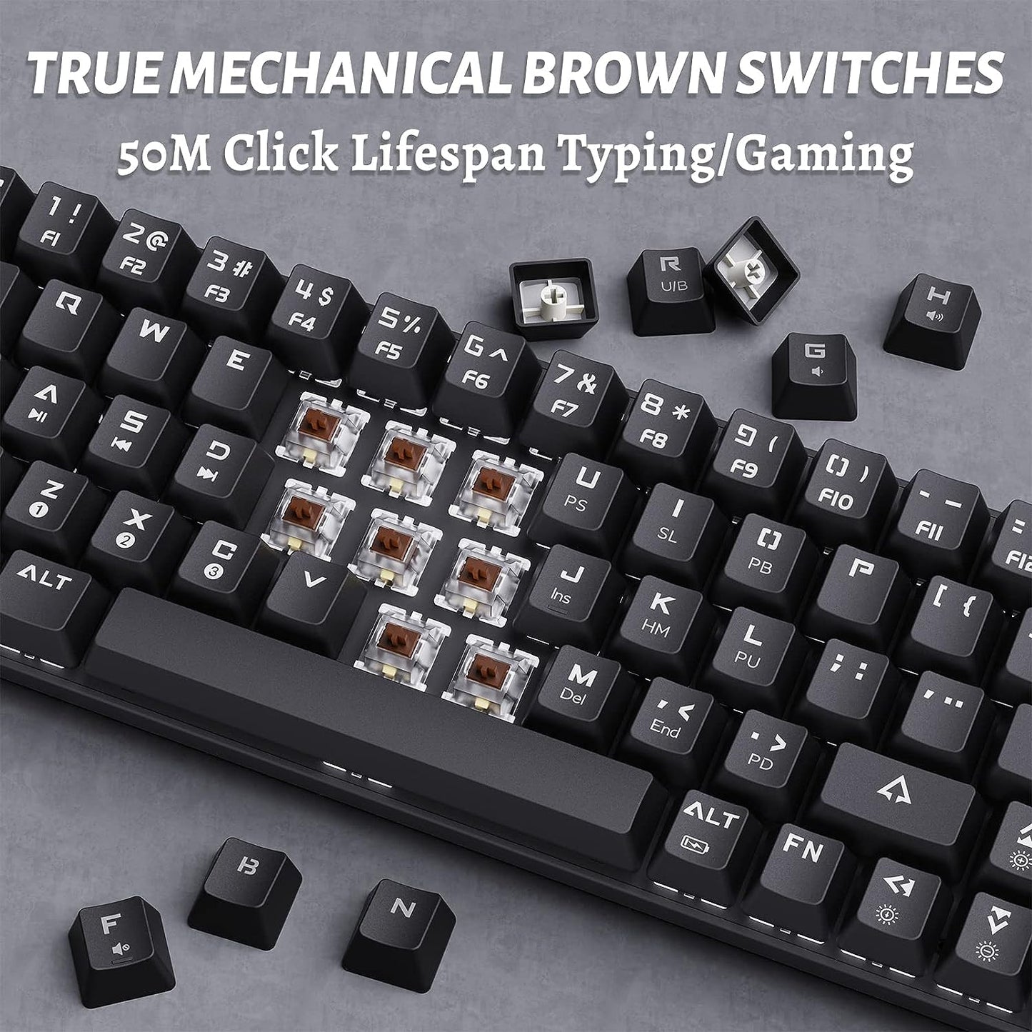 DIERYA DK63N 60% Mechanical Bluetooth, Wired Gaming Keyboard, RGB Backlit Bluetooth Keyboard w/Arrow Keys, 63 Keys Ultra-Compact Keyboard Full Keys Programmable for Windows Laptop PC Mac (Optical Brown Switch)