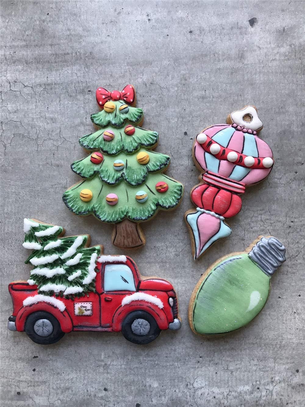 Christmas Cookie Cutters Set - 4 Pieces - Van with Christmas Tree, Christmas Tree with Bow, Christmas Bulb and Christmas Decoration Fondant Cookie Cutter - Stainless Steel