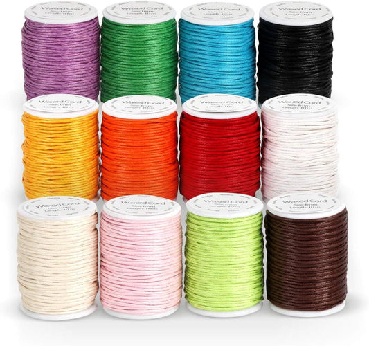 12 Rolls Wax Cord Cotton Braided By Absofine for Jewellery, Bracelet, Brazilian Beads, Shamballa Beads