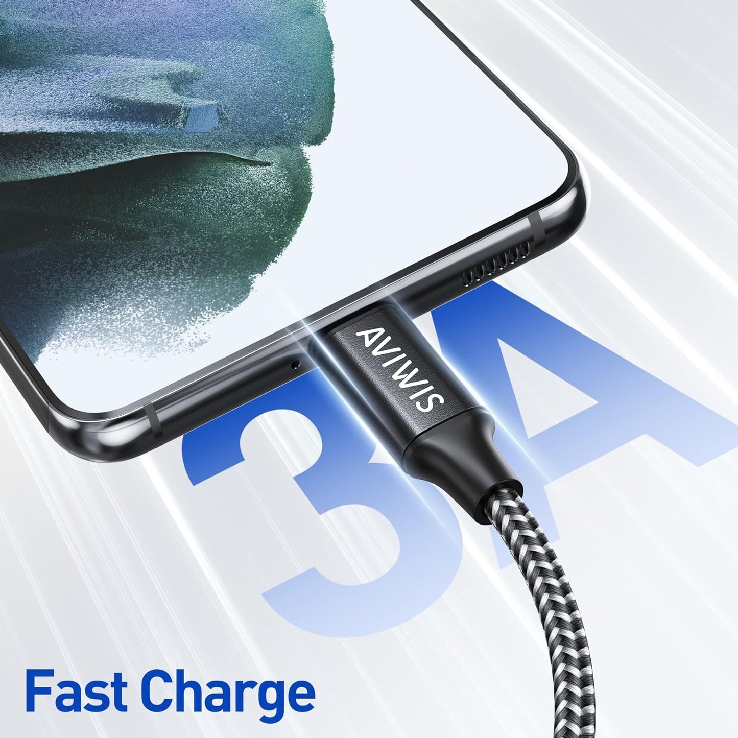 USB C Cable, AVIWIS Nylon USB Type C Charging Cable and Data Cable Fast Charge Sync Fast Charging Cable for Samsung Galaxy S10/S9/S8, Huawei P20/Mate20, Sony Xperia XZ, OnePlus Black