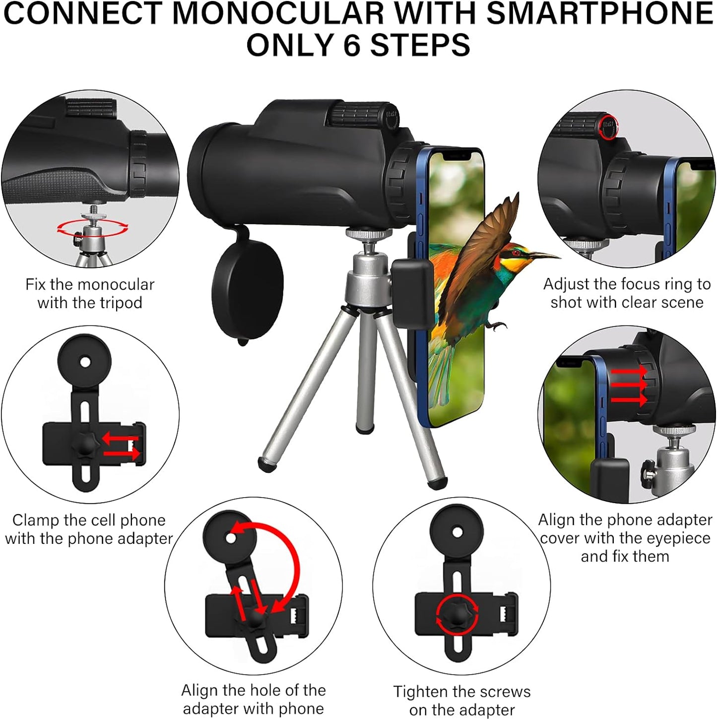 Starscope Monocular 12x50 HD Monocular Telescope with Holder, Tripod and Wrist Strap - Waterproof, Fogproof, Rugged and Bright for Bird Watching, Hiking, Hunting, Travel, Ball Games