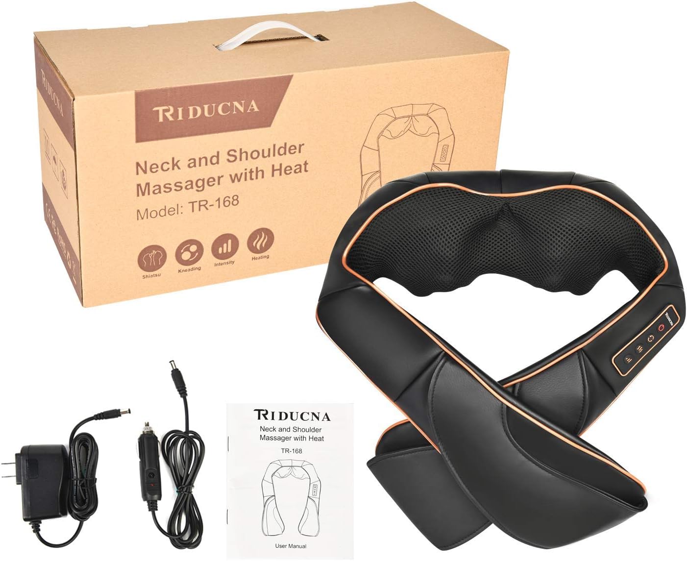 Neck Back Massager By TRIDUCNA with Heat, Shiatsu Electric Deep Tissue with 3D Kneading Massage, 3 Intensity Levels, Muscle Pain Relief for Back,Neck,Shoulder,Legs, Gifts for Her/Him/Friend/Mom/Dad