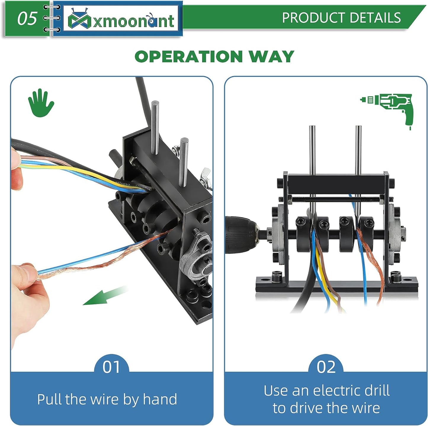 Stripping Tool by Mxmoonant 0-30mm for Copper Recycle, Wire Pulling Strpper, with G Type Fixing Clasp & 4 Blades in Total, Drill Connectable (4 Wheels)