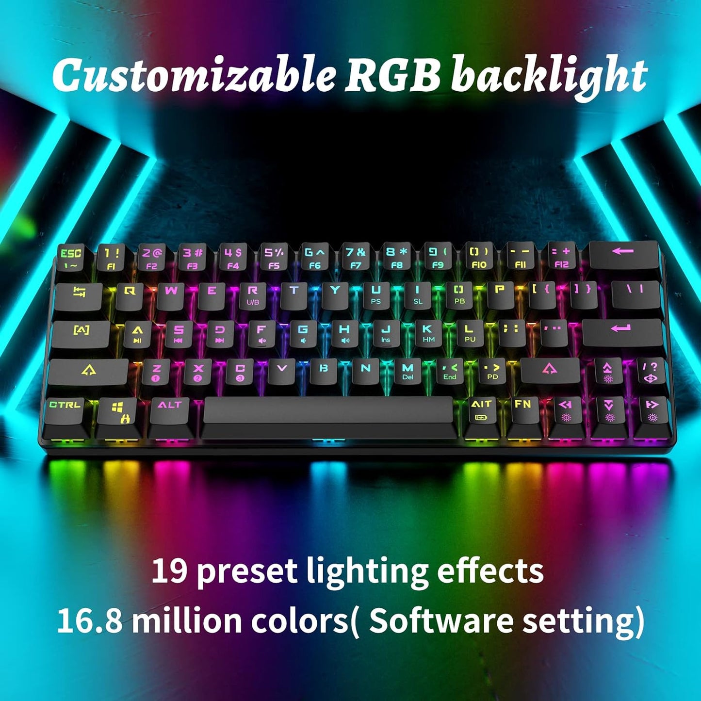 DIERYA DK63 60% Wireless Mechanical Keyboard, RGB Backlit Bluetooth Gaming Keyboard Wired Dedicated Arrow Keys, Compact 63 Keys Mini Keyboard, Full Keys Programmable - Blue Switch