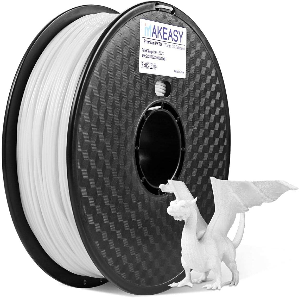 3D filament by PETG, Makeasy petg filament 3D Printer Filament 1.75mm 1KG(2.2lb) +/- 0.02mm, 1kg Spool White PETG For Ender 3 Pro