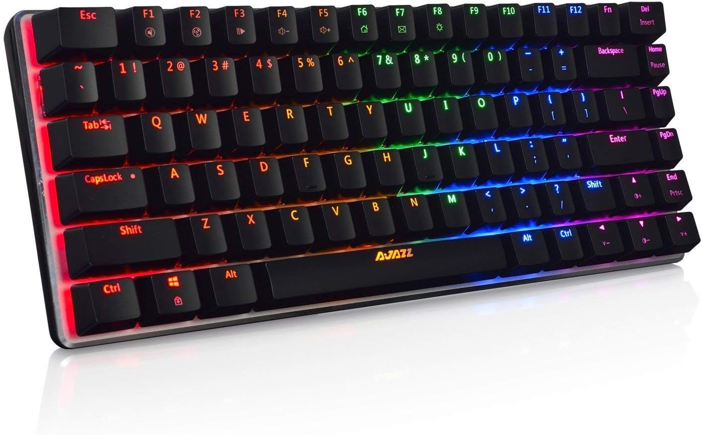 Keyboard, Ajazz AK33 Geek RGB Mechanical Keyboard, 82 Keys Layout, Black Switches, LED Backlit, Aluminum Portable Wired Gaming Keyboard, Pluggable Cable, for Games Work and Daily Use, Black