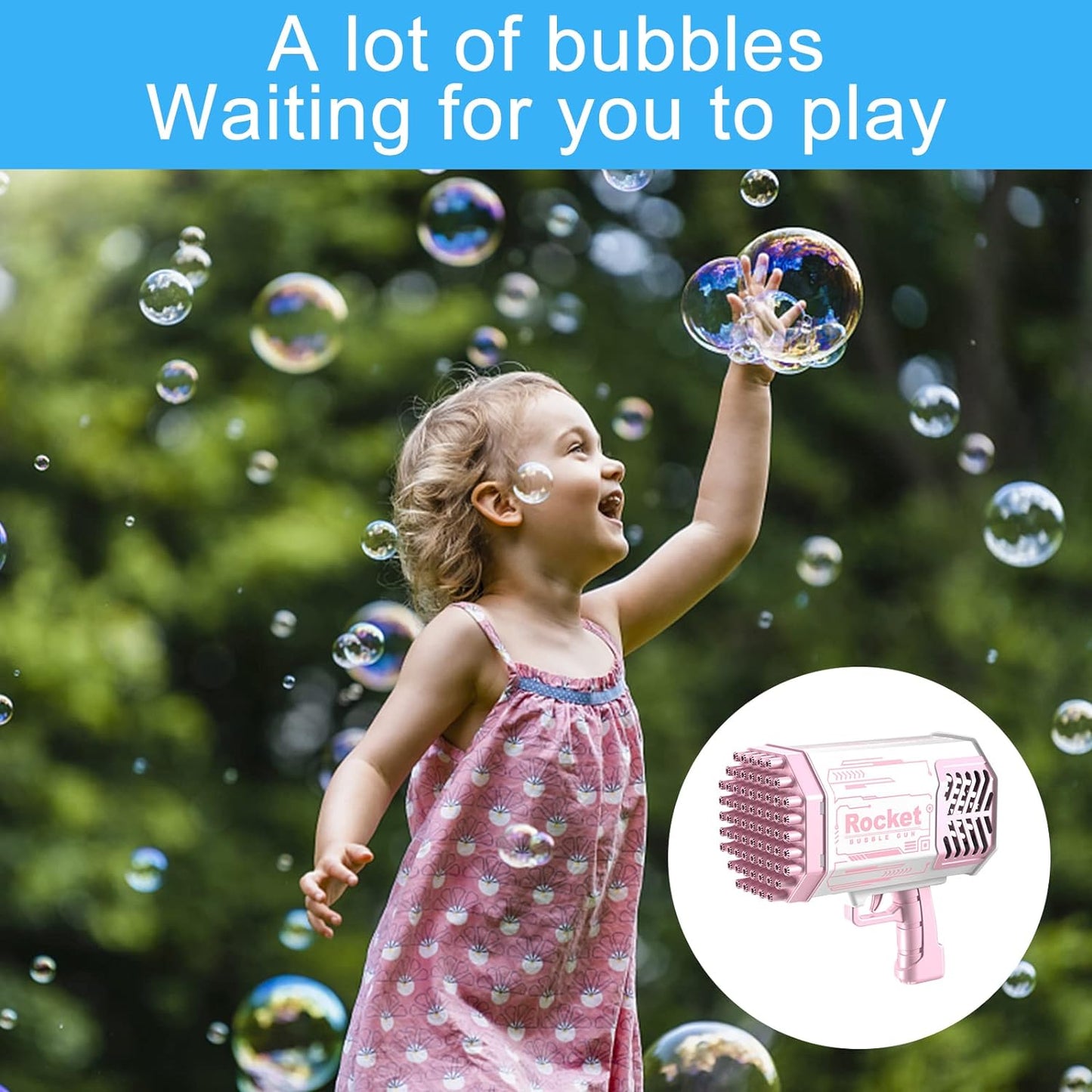 Bubble Gun, 69 Holes Automatic Bubble Machine, Bubble Gun with 100 ml Soap Bubbles Liquid, Bubble Maker for Children, Girls, Adults (Blue)