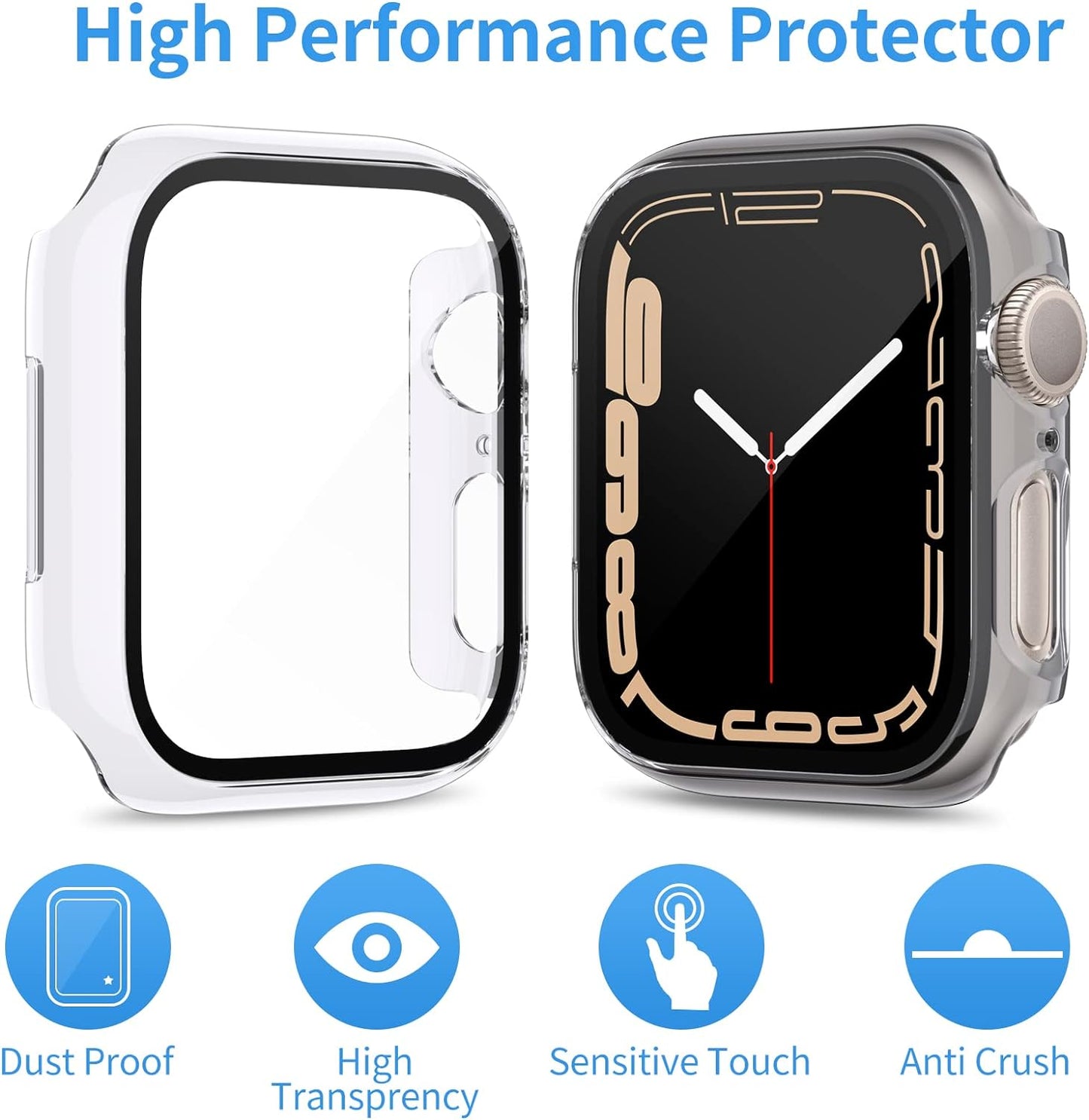 LIWIN Pack of 3 protective cases compatible with Apple Watch Series 7 PC case with glass, all-round protective case HD ultra-thin protective glass display hard case scratch-resistant housing compatible with iWatch 7 45 mm