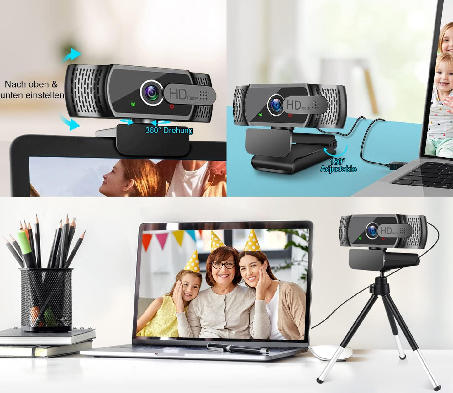 Webcam HD 1080P Web Camera with Mic/Tripod, Neefeaer USB PC Computer Webcam with Auto Light Correction,Plug and Play USB Camera with Privacy Cover for Skype, Zoom, FaceTime,PC/Mac/Laptop/Macbook