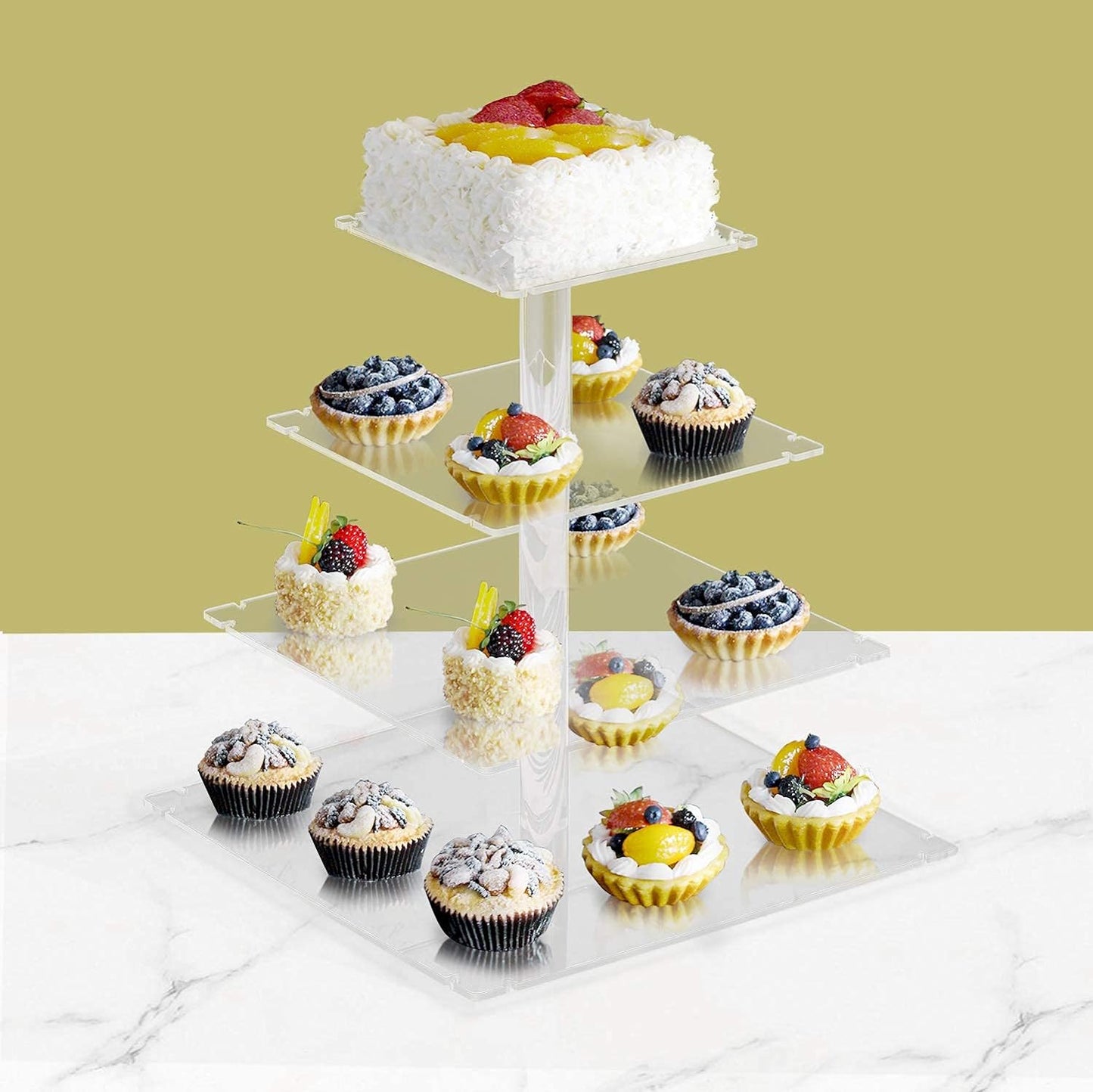 Birthday Cupcake Stand By ANJI Depot, 3in1Cupcake Stand, Cupcake Stand Bar Party Decor, Great for Weddings, Birthday (Blue, 4Tier)