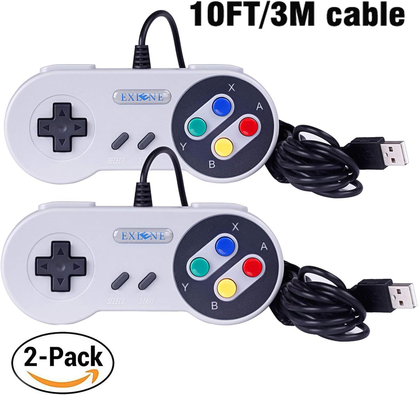 Usb Controller Gamepads Joystick 10ft/3m (2pack),Usb Snes Controller Super Snes Classic Controller for PC Windows Ubuntu Raspberry Pi 3 Retropie Sega Genesis (Grey)