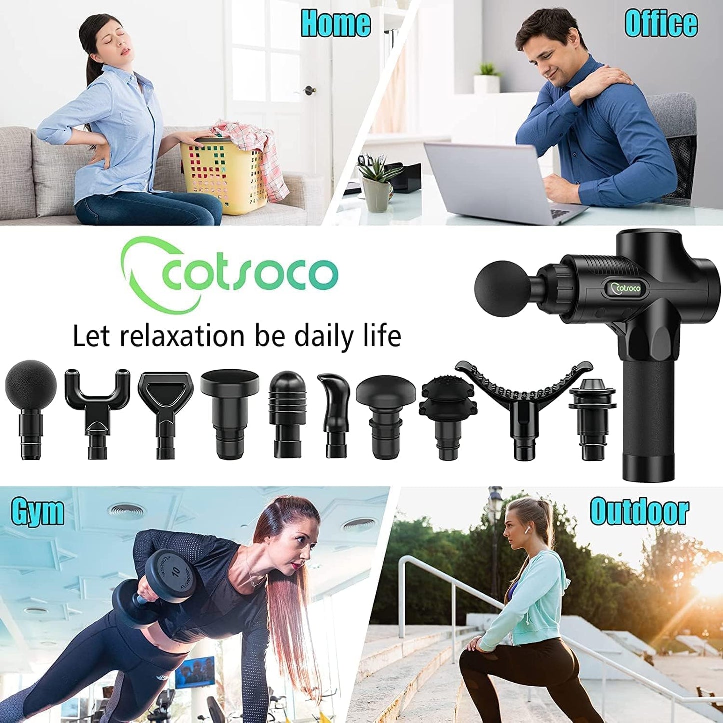 Massage Gun, Massage Gun for Back, Neck and Shoulder, Quiet Electric Massager with 30 Speeds and 6 Heads, Muscle Massager for Pain Relief